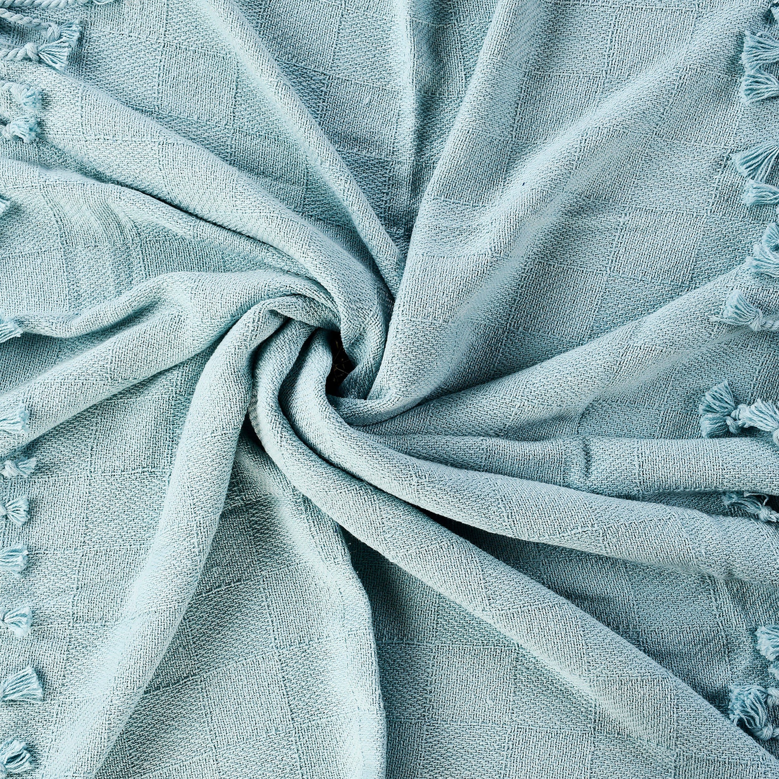 Light Blue Organic Cotton Fringe Throw Blanket 60" x 50"