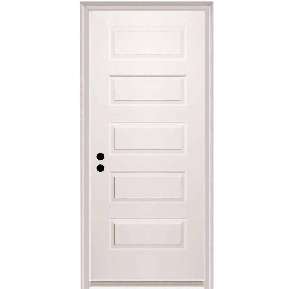 MMI DOOR ZZ20495R 32-in x 80-in Solid Core 5-panel Equal Right Hand Smooth Primed Mdf Flat Jamb Single Prehung Interior Door