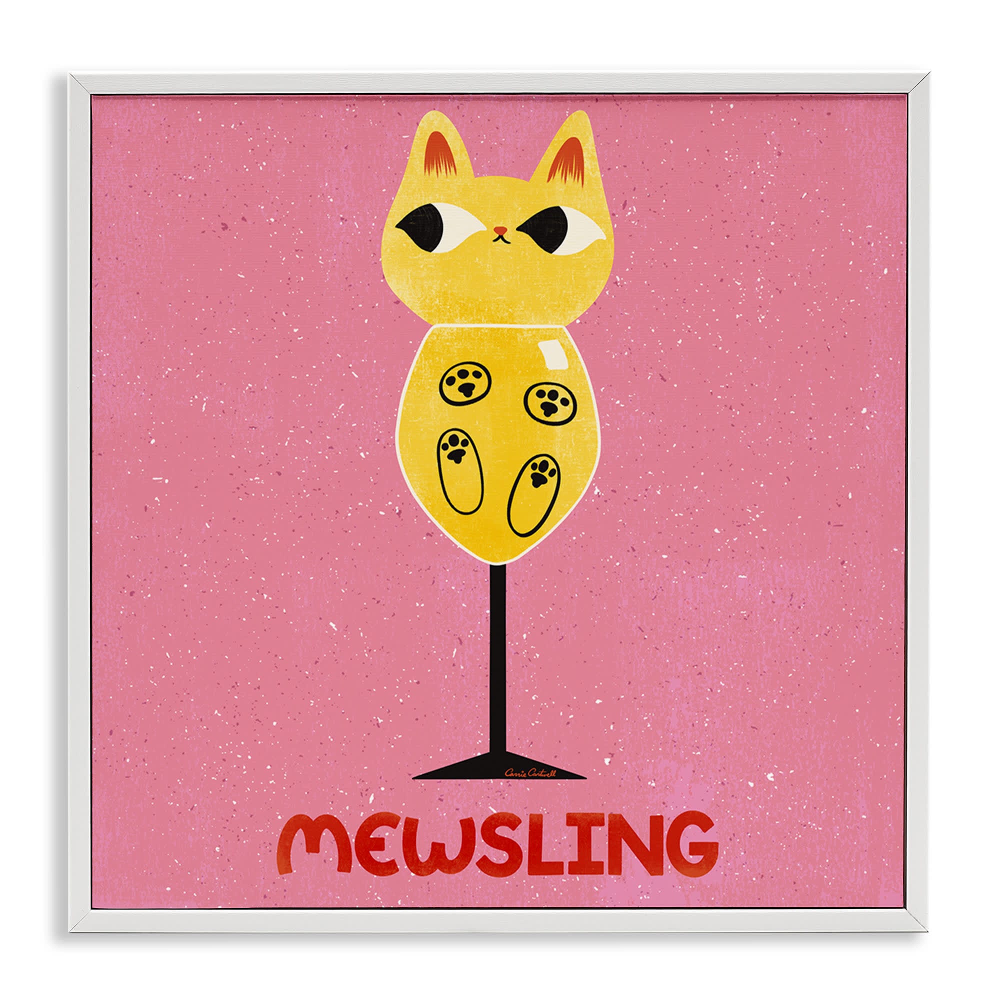 Stupell Industries BS-847-WFR-17X17 Mewsling Cat Wine White Framed Giclee Art By Carrie Cantwell 17 x 17