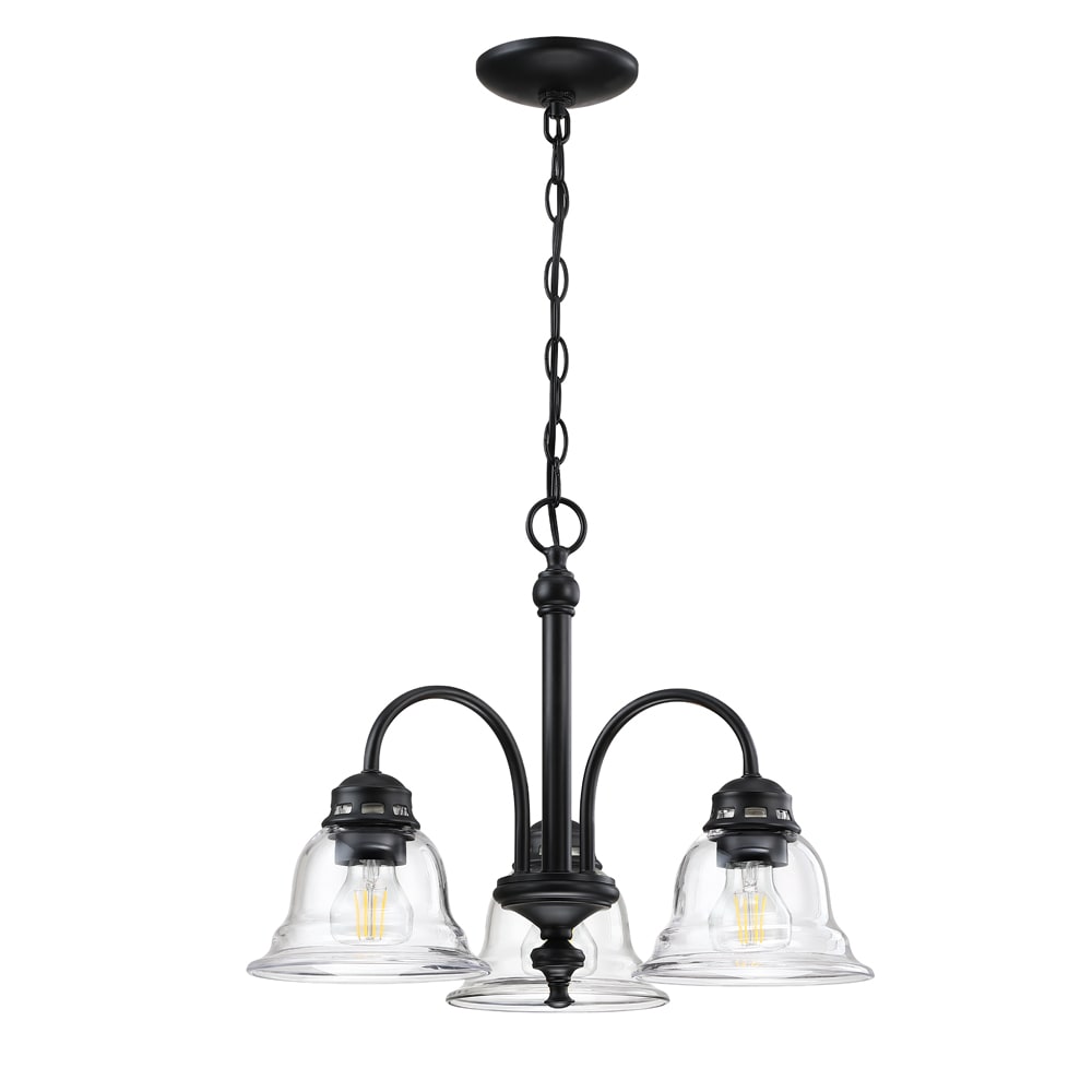 Project Source 1341839-A Fallsbrook 3 -Light Matte Black Traditional For Use in Bedrooms, Dining Rooms, Foyers, Kitchens, Living Rooms Chandelier