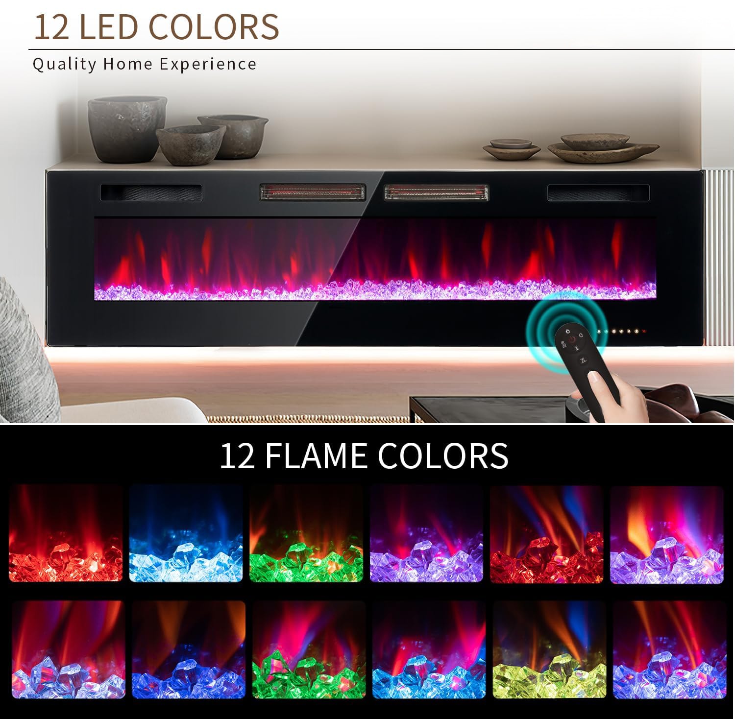 AOXUN 68-in W Black LED Electric Fireplace H20026 Sansujyuku sansujyuku.com