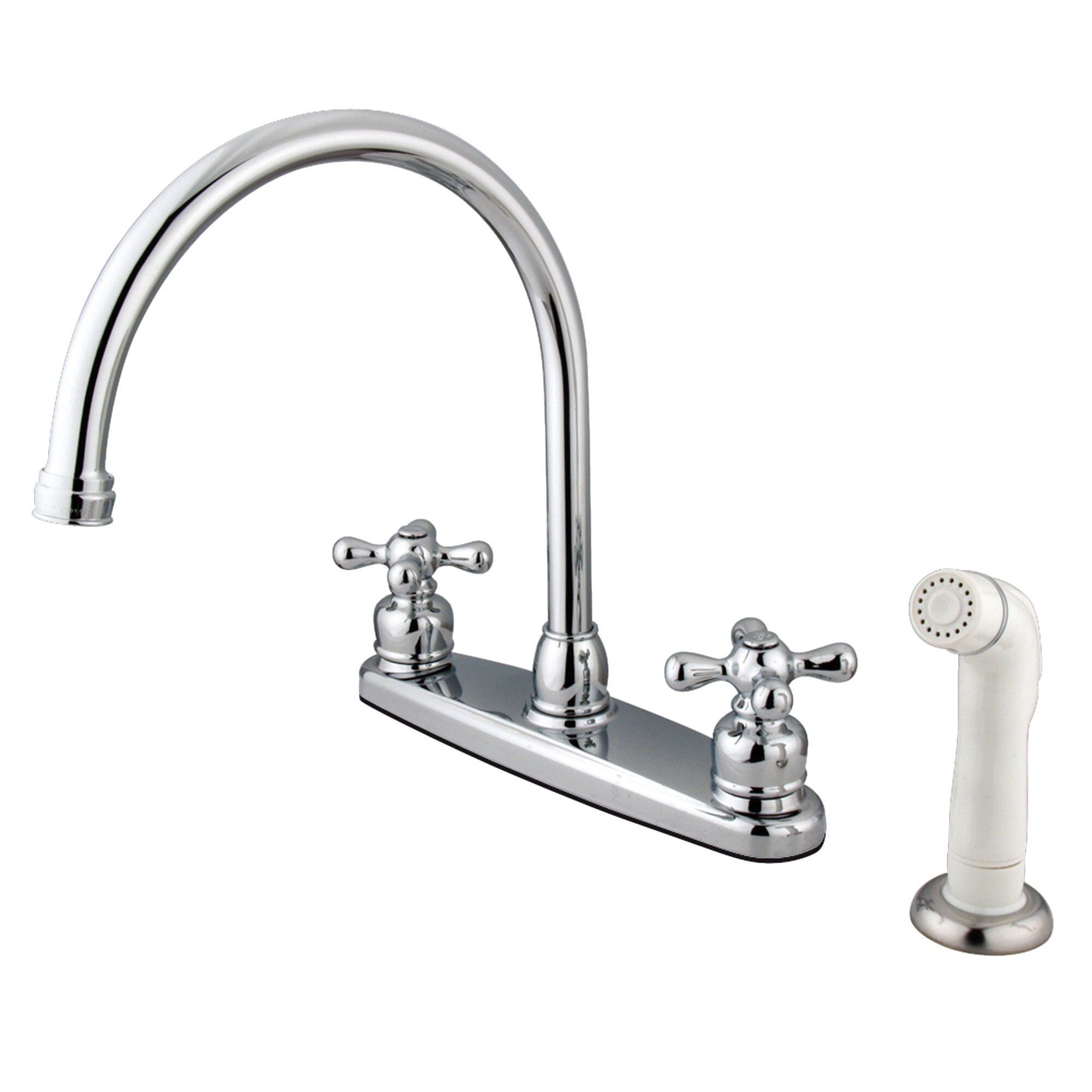 Victorian Chrome Double Handle Kitchen Faucet (Deck Plate and Side Spray Included) | - Elements of Design EB721AX