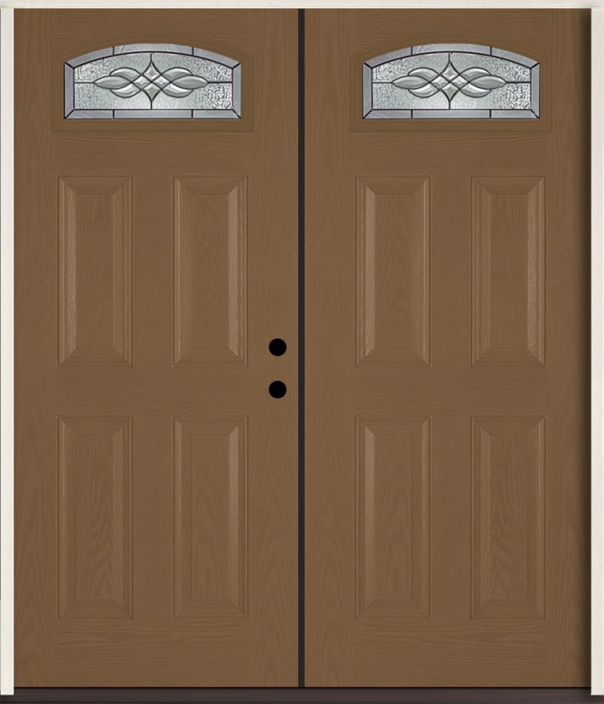 RELIABILT LO841721 Hampton 72-in x 80-in x 4-9/16-in Fiberglass 1/4 lite Left-hand inswing Woodhaven Stained Prehung Double Front Door Insulating core