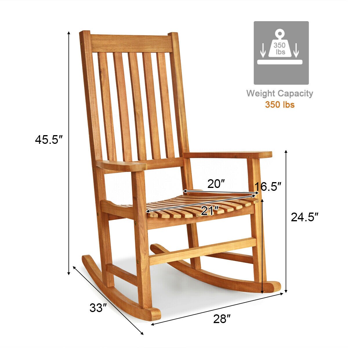 Mondawe Wood Frame Rocking Chair with Slat Seat in the Patio Chairs ...