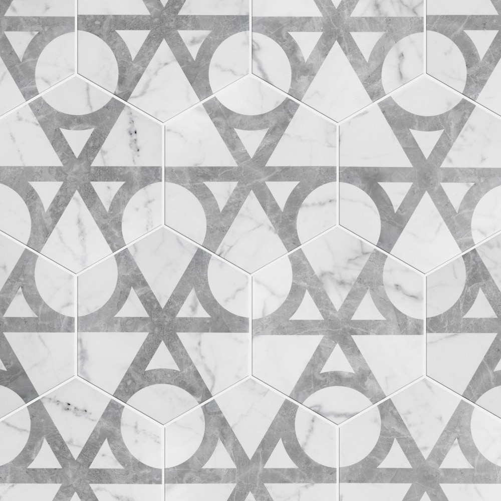 Carra Carrara Elegance 7"x8" Grey and White Matte Hexagon Porcelain Tile