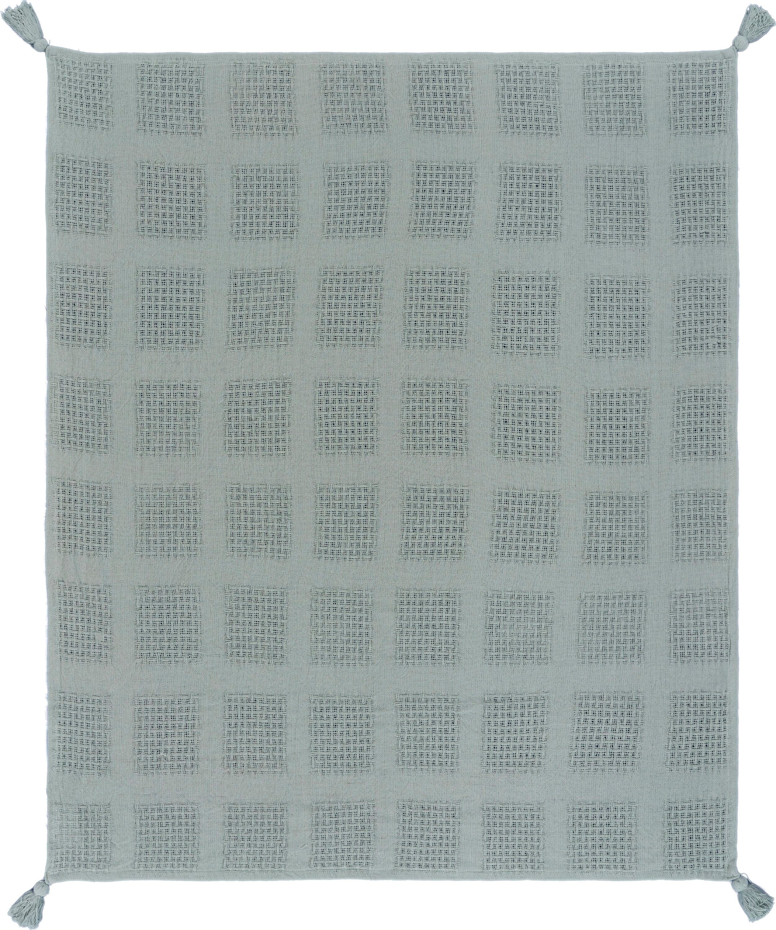Jade Green Organic Cotton Woven Throw Blanket with Tassels