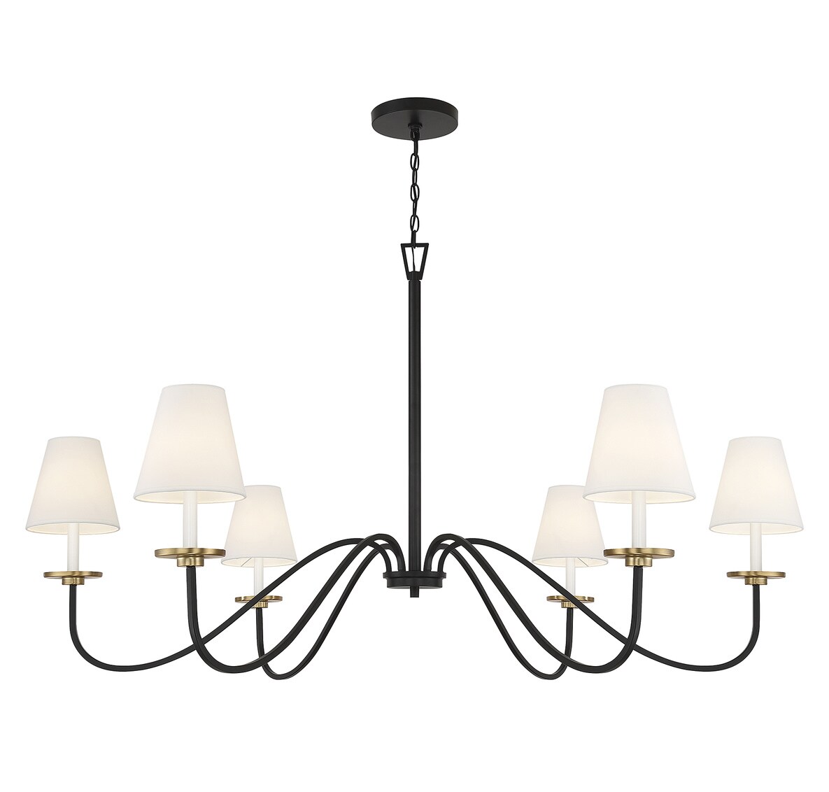 Black and Brass 6-Light Chandelier with White Shades