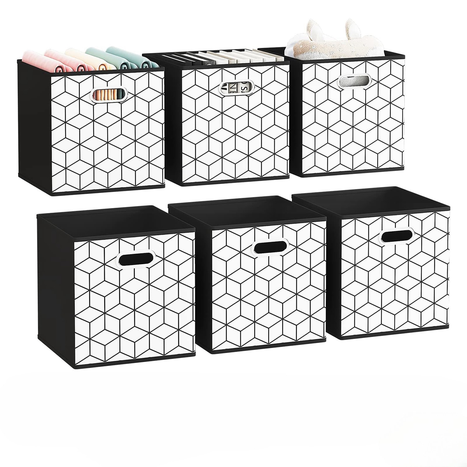 Fun Orange FUNSNCC06 ( 10.5-in W x 11-in H x 10.5-in D ) Black Border Grid Fabric Collapsible Stackable Bin