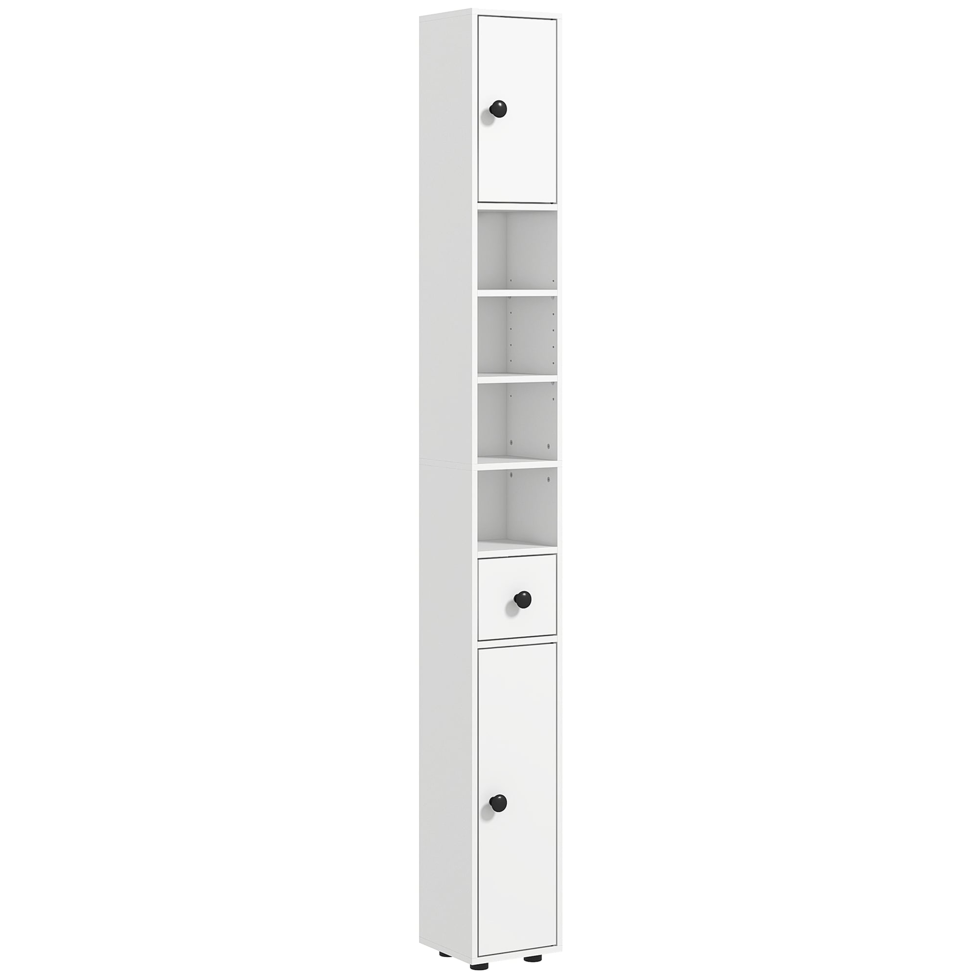 kleankin  71 Tall Bathroom Storage Cabinet Narrow Freestanding Toilet Paper Cabinet with Open Shelves 2 Door Cabinets Adjustable Shelves for Kitchen Hallway Living Room White