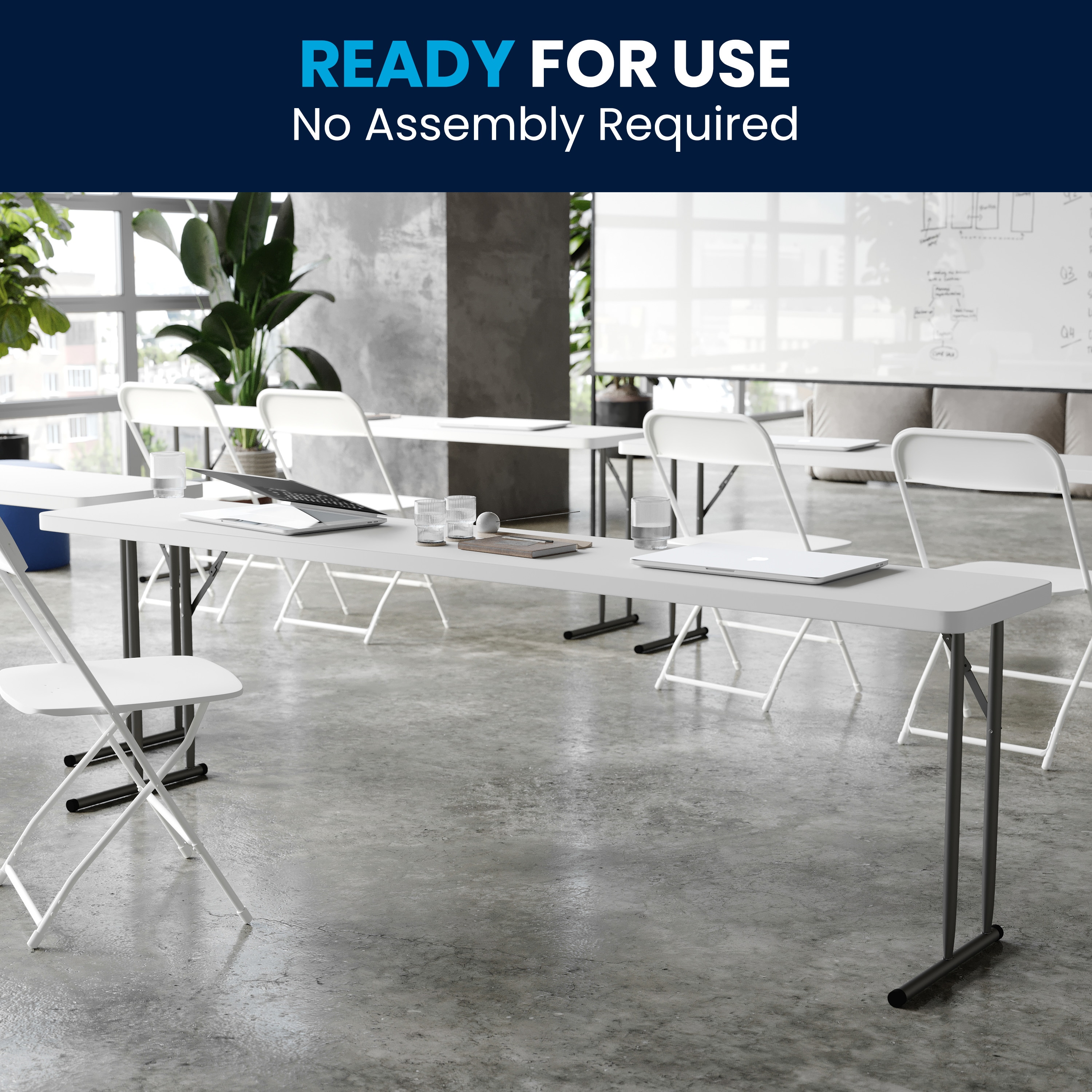 Powder Coated Gray Metal Rectangular Folding Table