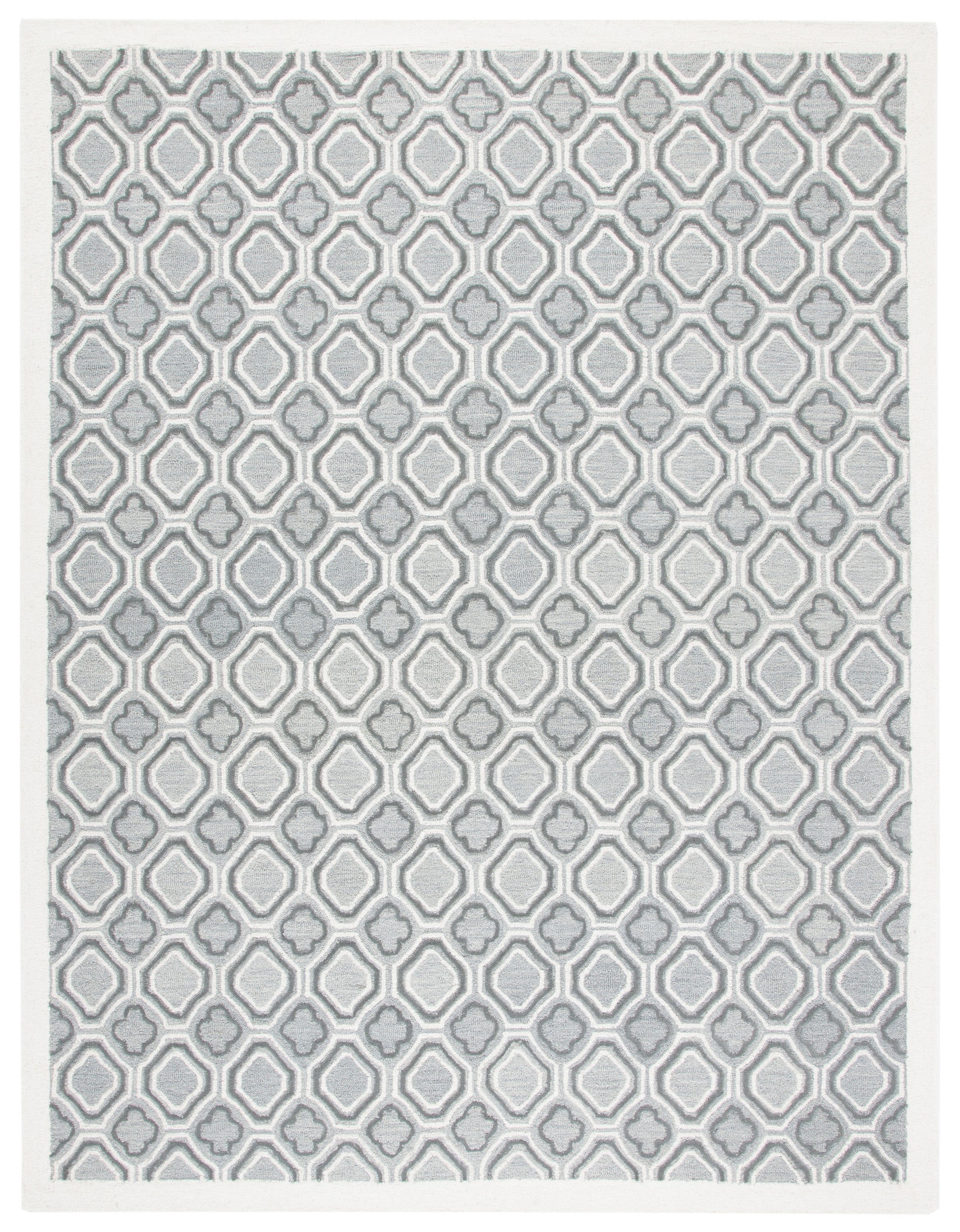 Gray and Ivory Hand-Tufted Wool Geometric 8' x 10' Area Rug