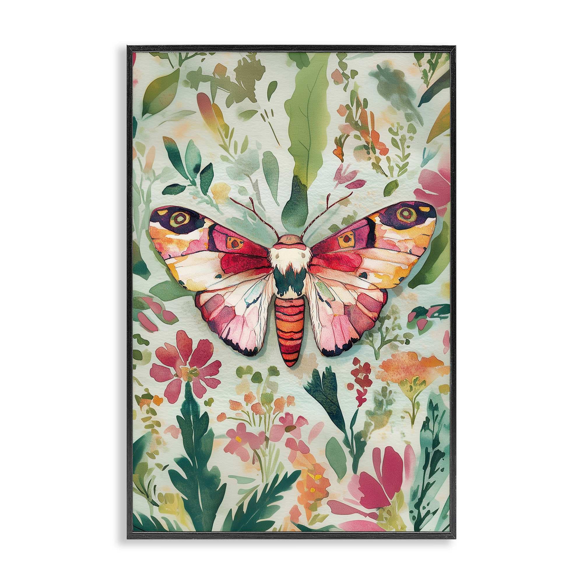 Stupell Industries BT-873-FR-12X18 Butterfly over Abstract Flowers Black Framed Giclee Art By The Dutch Lady 12 x 18