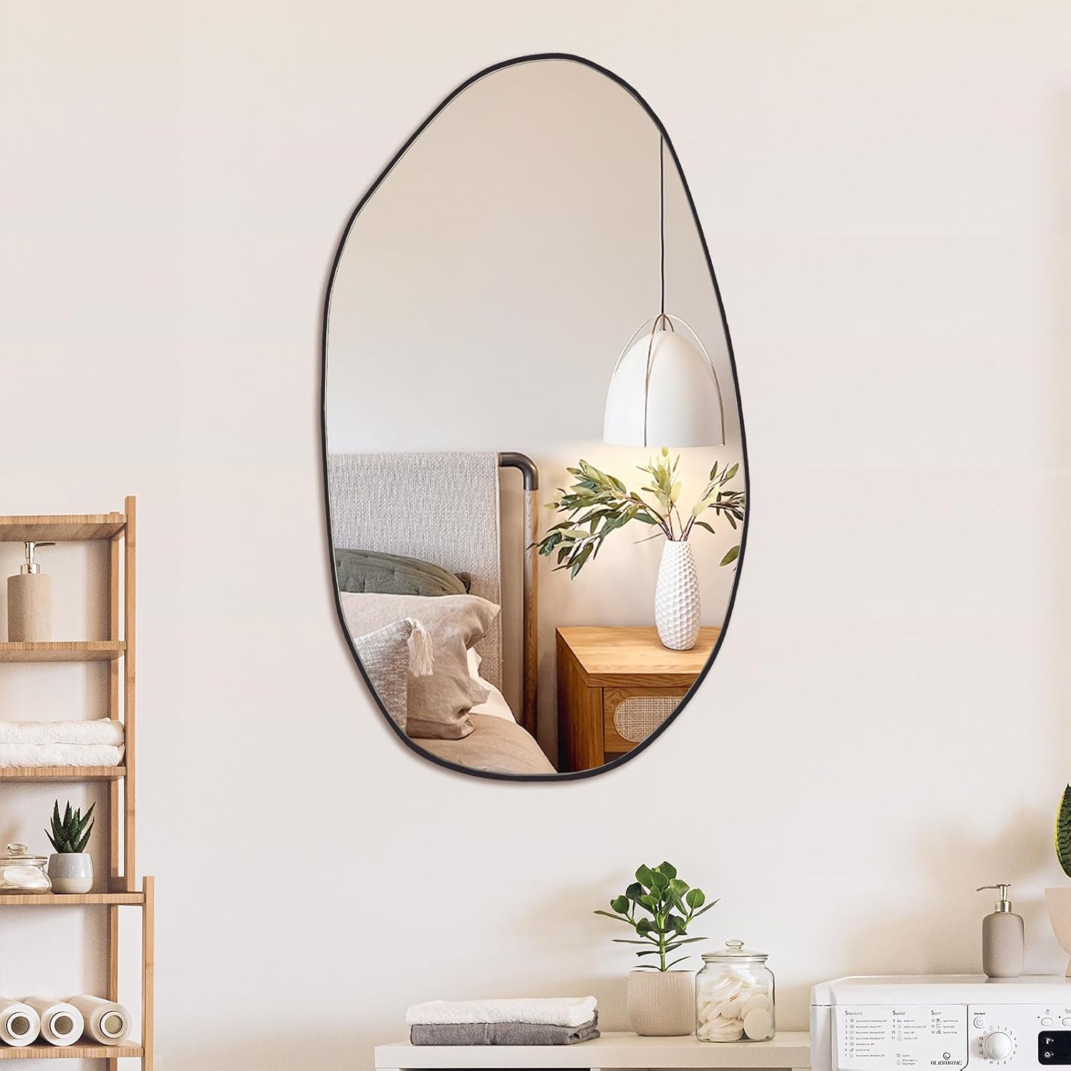 Fredees Irregular Asymmetrical Wall Mirror 19.5 x 33.5 Inch for Bathroom Living Room Entryway and Bedroom Hangs Horizontal or Vertical