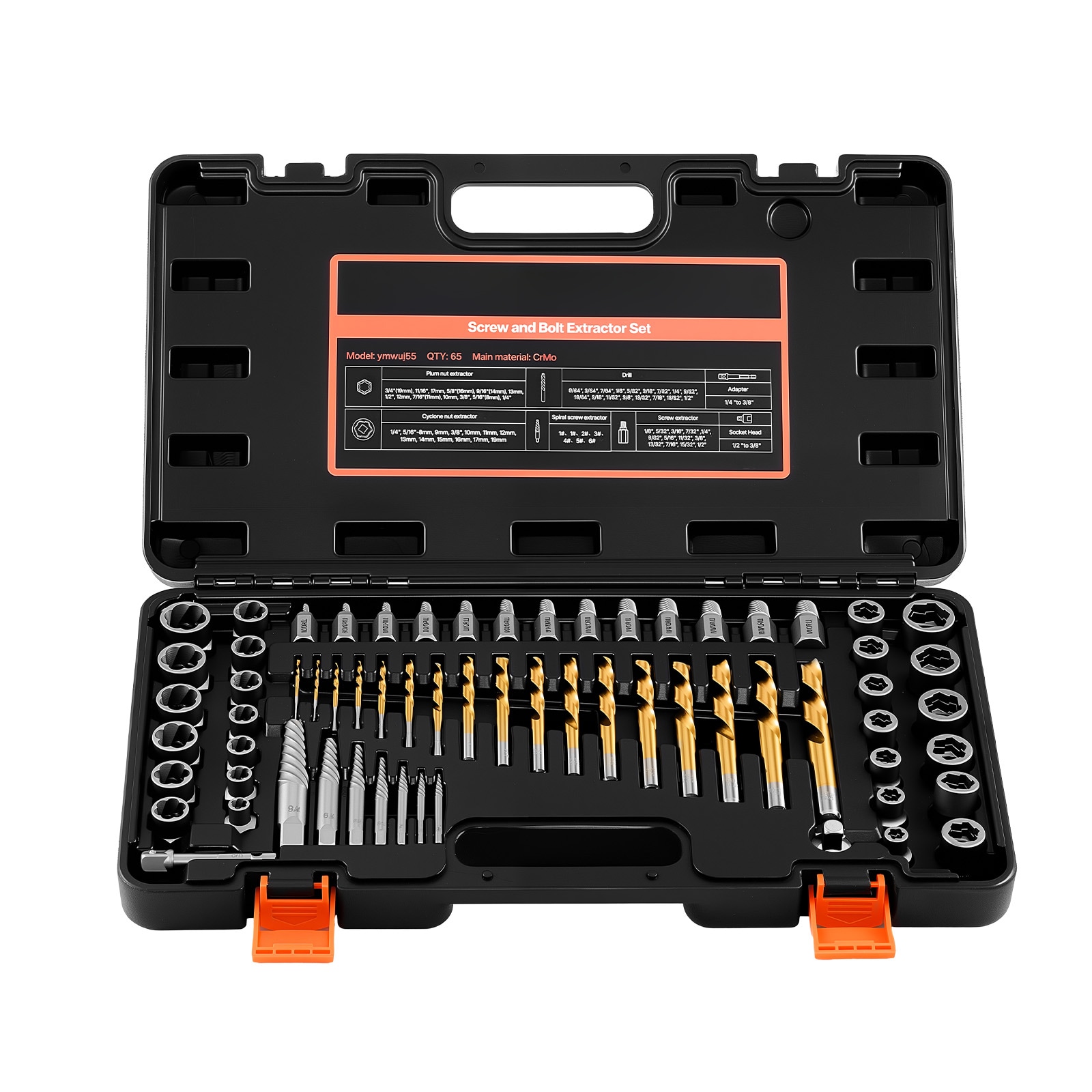 VEVOR Screw Extractor Set with Drill Bits 65 Pieces Easy Out Nut Bolt Extractors and Drill Bits with Adapters Solid Storage Case Cr-Mo Steel for Removing Rounded Broken or Stripped Fasteners