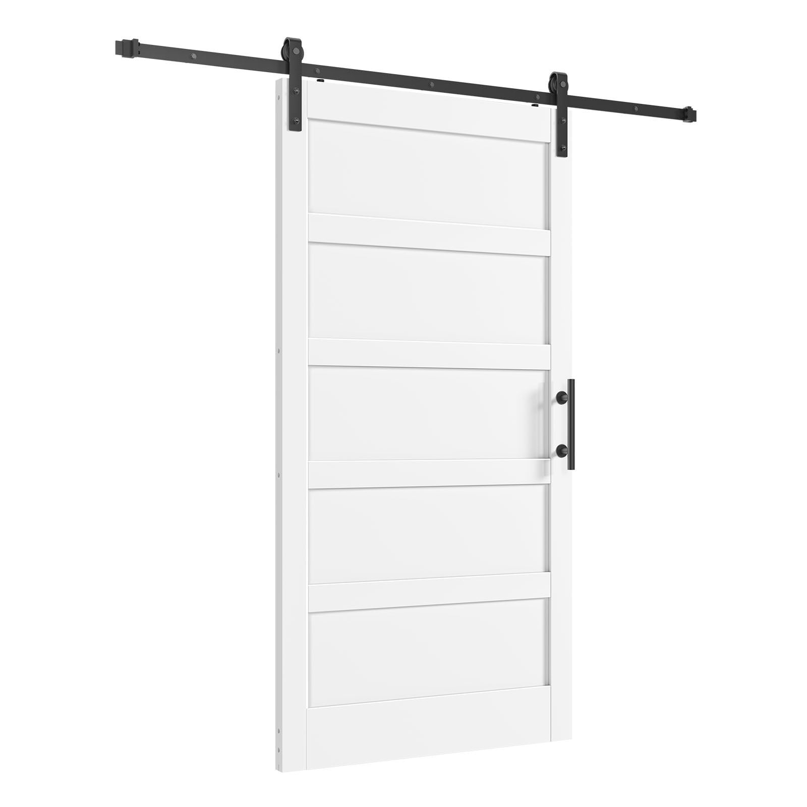 Fredbeck 42-in x 84-in White 5 panel Smooth Solid Core Finished MDF Wood Assembly Required Single Barn Door (Hardware Included)