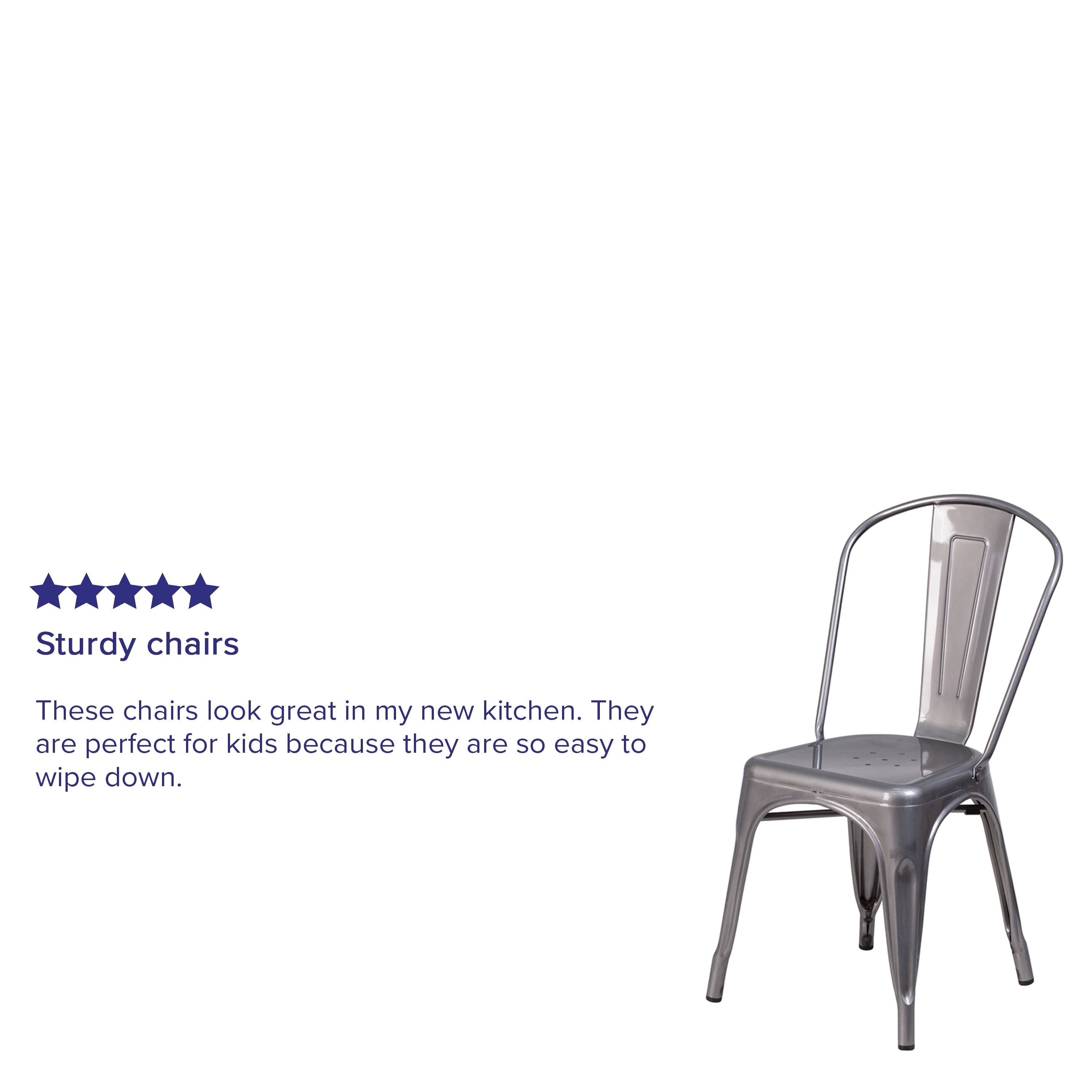 Silver Metal Armless Stackable Dining Chair