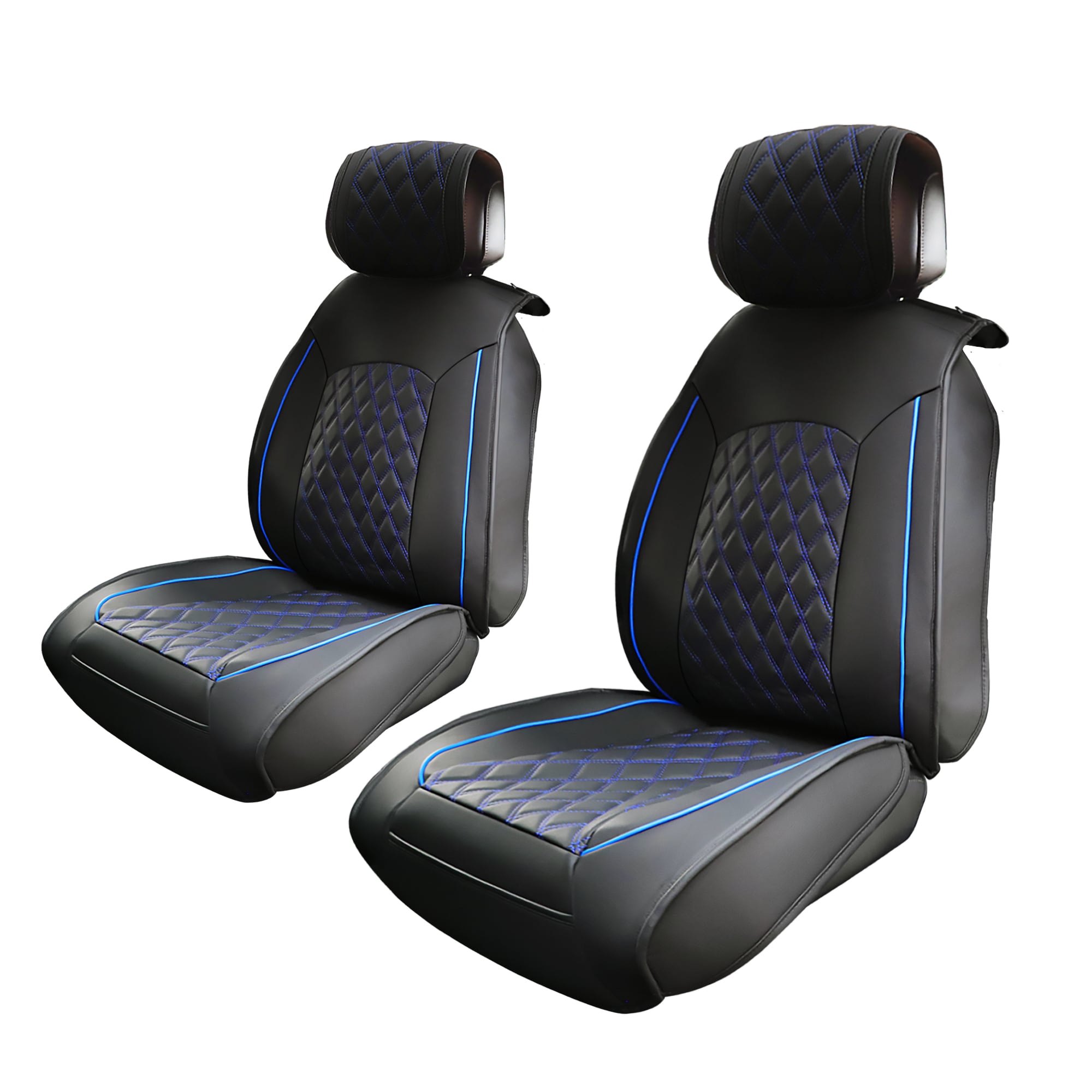 Unique Bargains 2pcs Front Seat Cover for Ford F150 2009-2014 for Ford F-150 2015-2018 2019-2023 Seat Protectors Pad Waterproof Faux Leather Pickup Cover Black Blue