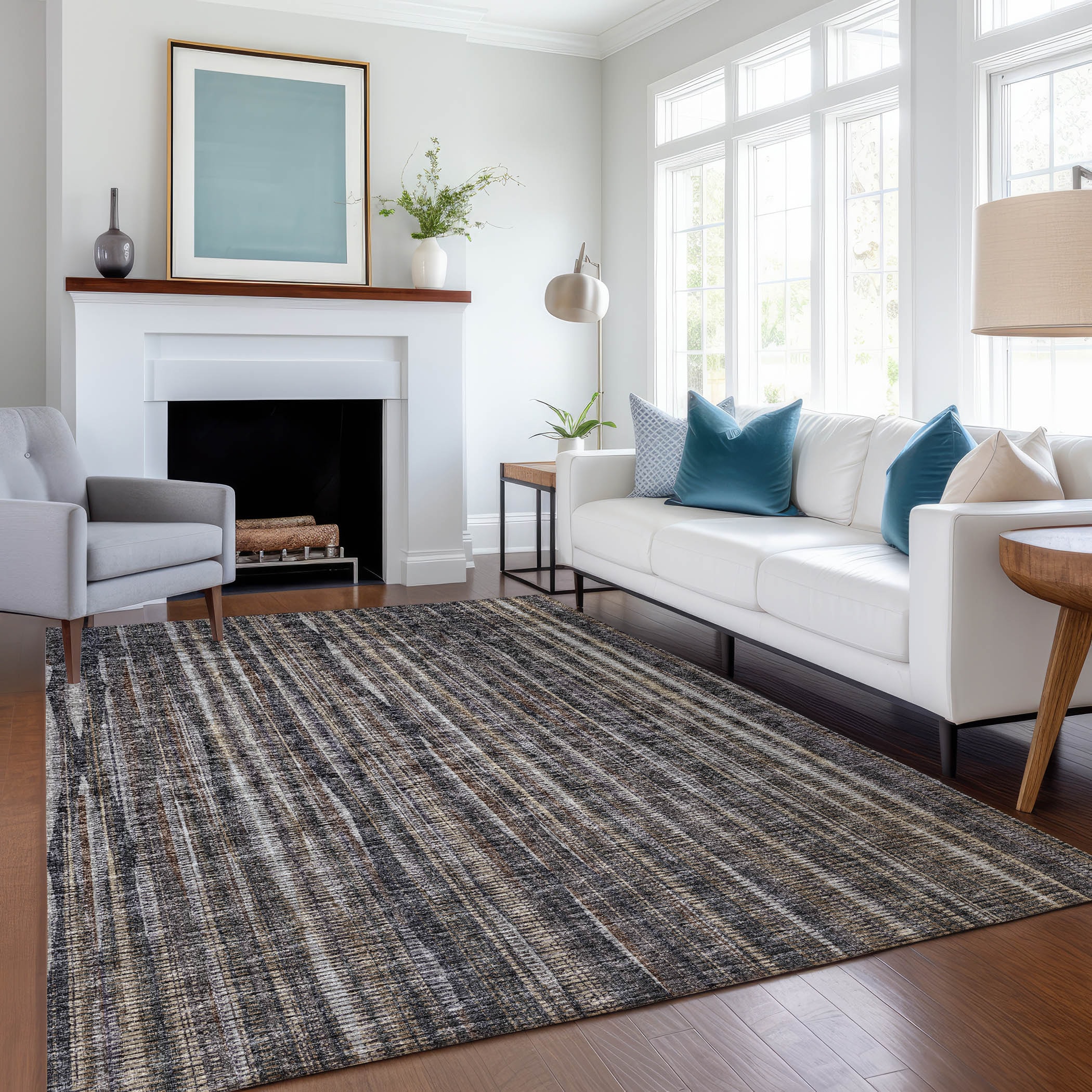 Addison Rugs AMF31BR5X8 Mayfield AMF31BR 5 x 7 (ft) Loomed Polyester Brown Rectangular Indoor Stripe Machine washable Area rug