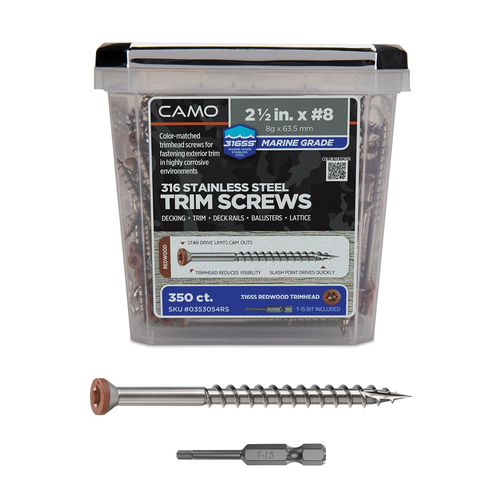 CAMO 0353054RS Redwood #8 x 2-1/2-in Stainless steel Exterior Trim screws ( 350 -Per Box )