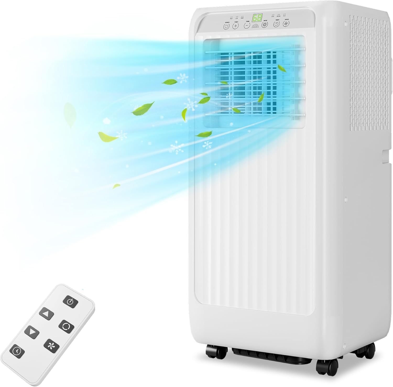 Qeetex ZYS-PHO-10GRDO58 10000 BTU Portable Air Conditioner for Rooms up to 450 Sq Ft 3-in-1 Cooling Dehumidifier Fan LED Display Remote Control 24H Timer Retractable Window Kit Quiet Floor AC Unit for Home Office