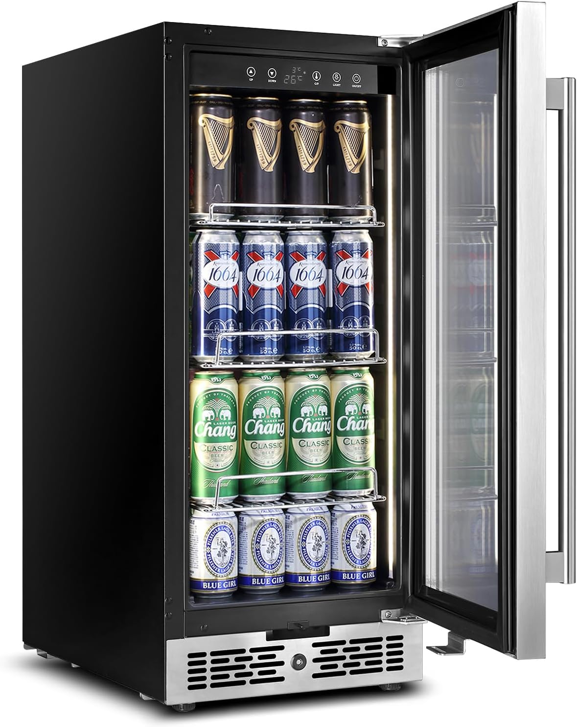 Jeremy Cass DNLWASH69 14.7-Inches W 100 -Can Capacity Black Built-in/Freestanding Indoor Beverage Refrigerator with Glass Door