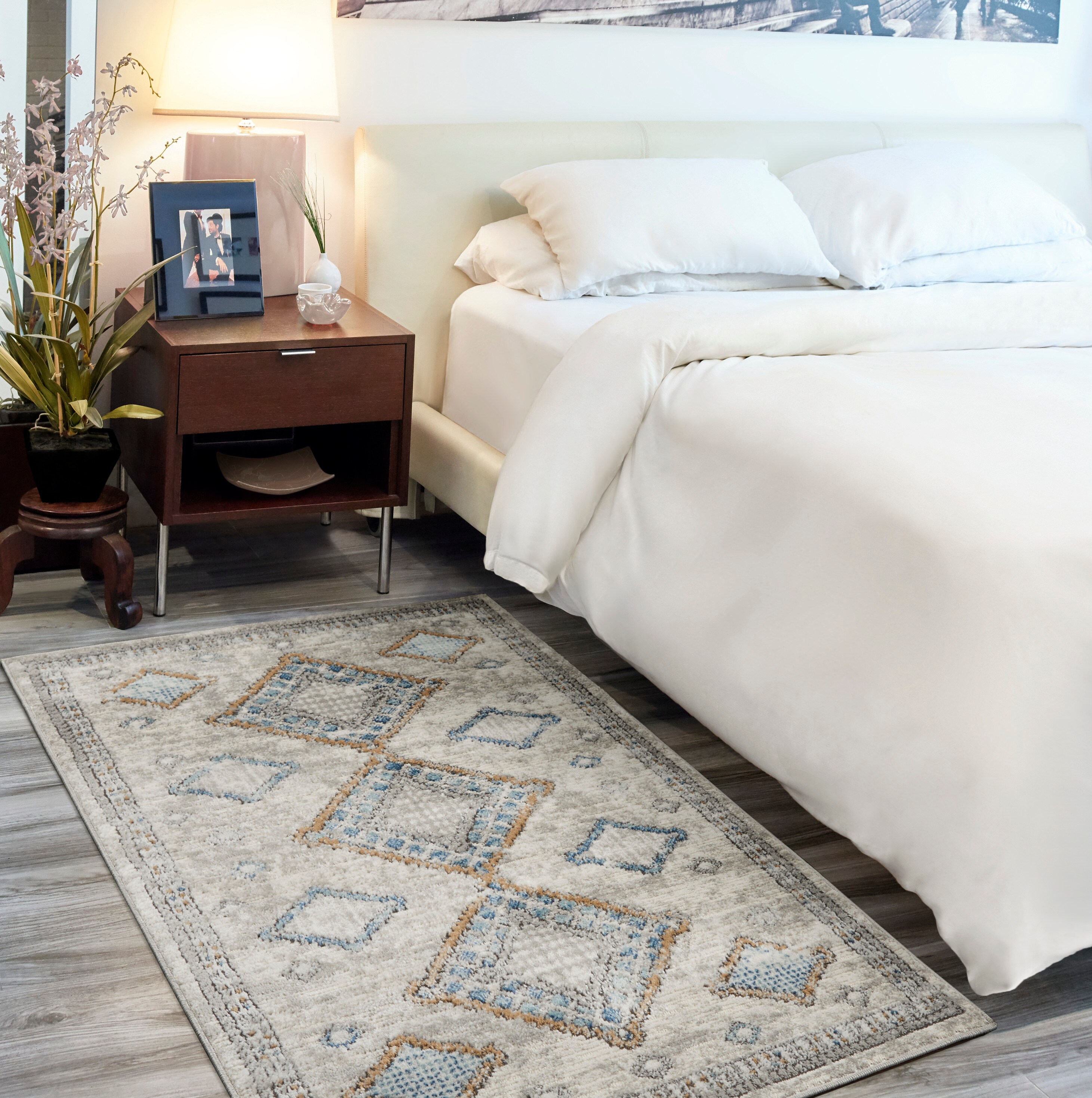 Nourison 099446825759 Concerto 3 x 5 (ft) Loomed Polypropylene Ivory/Grey/Blue Rectangular Indoor Border Area rug