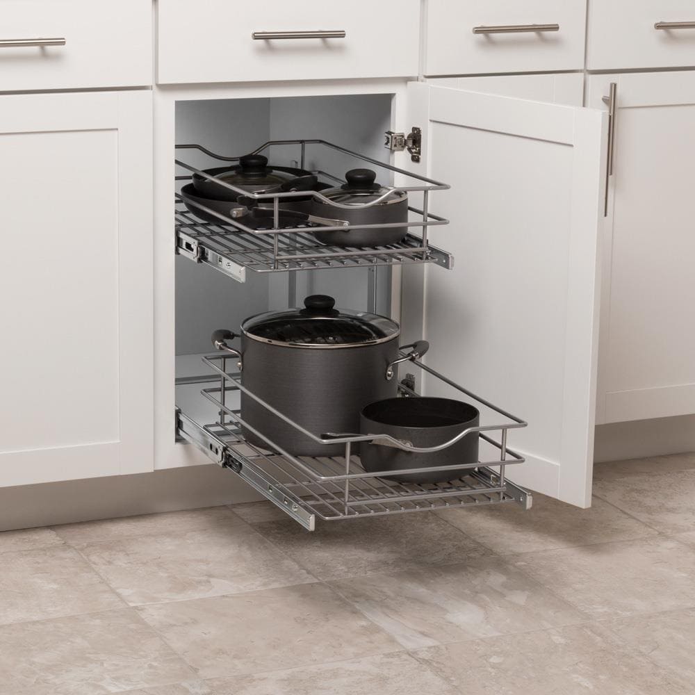 Simply Put 14-in W x 19.1875-in H 2-Tier Cabinet-mount Metal Soft Close Pull -out Sliding Basket Kit in the Cabinet Organizers department at