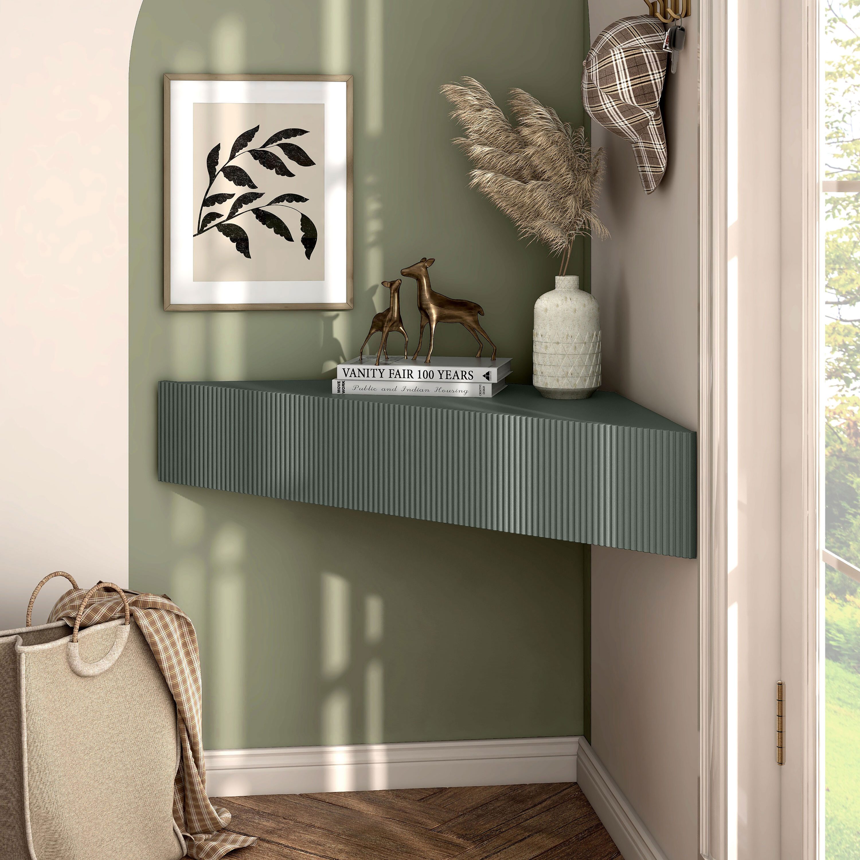 Emmeline Sage Green Composite Wood Corner Floating TV Stand