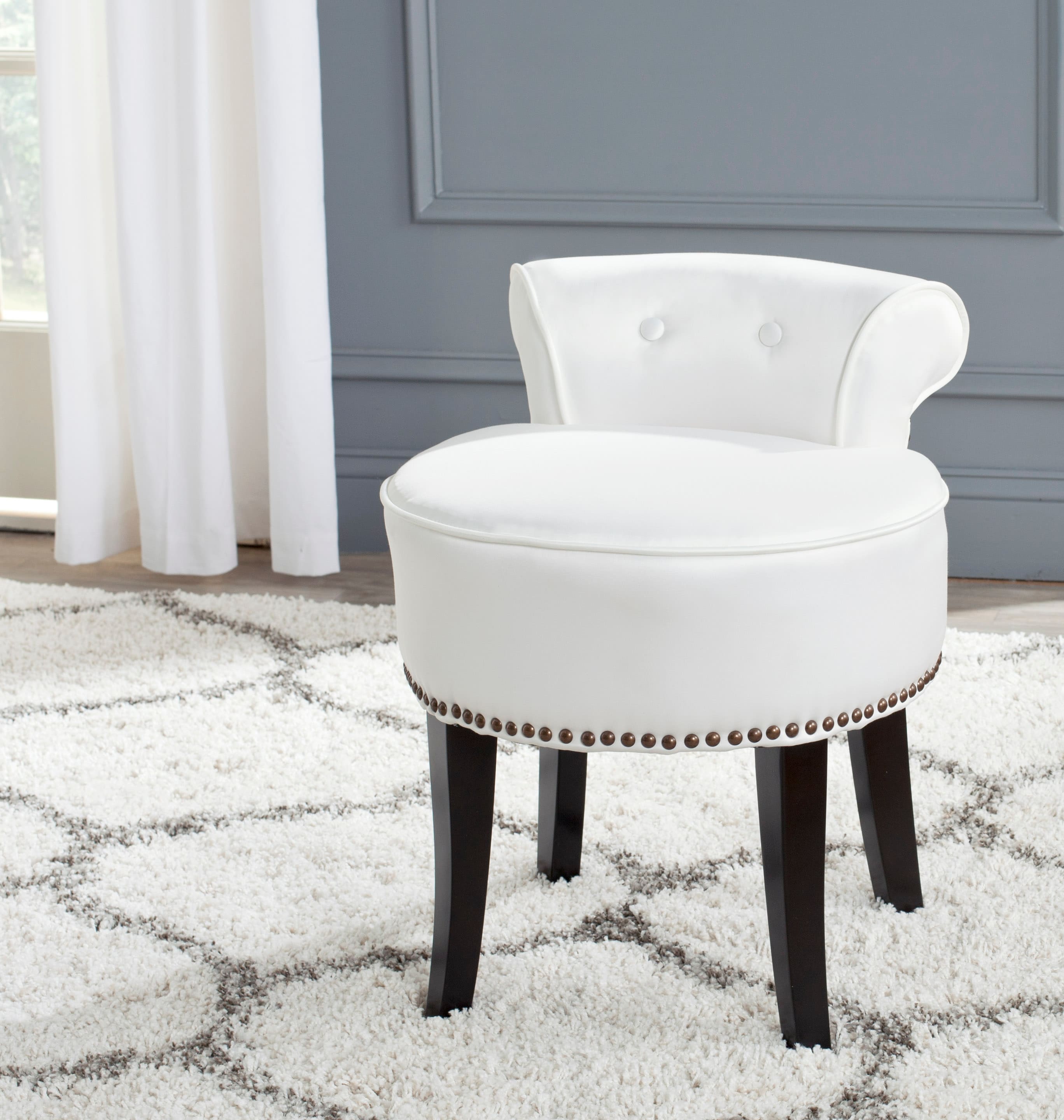 Safavieh 22.8 in H White Round Makeup Vanity Stool