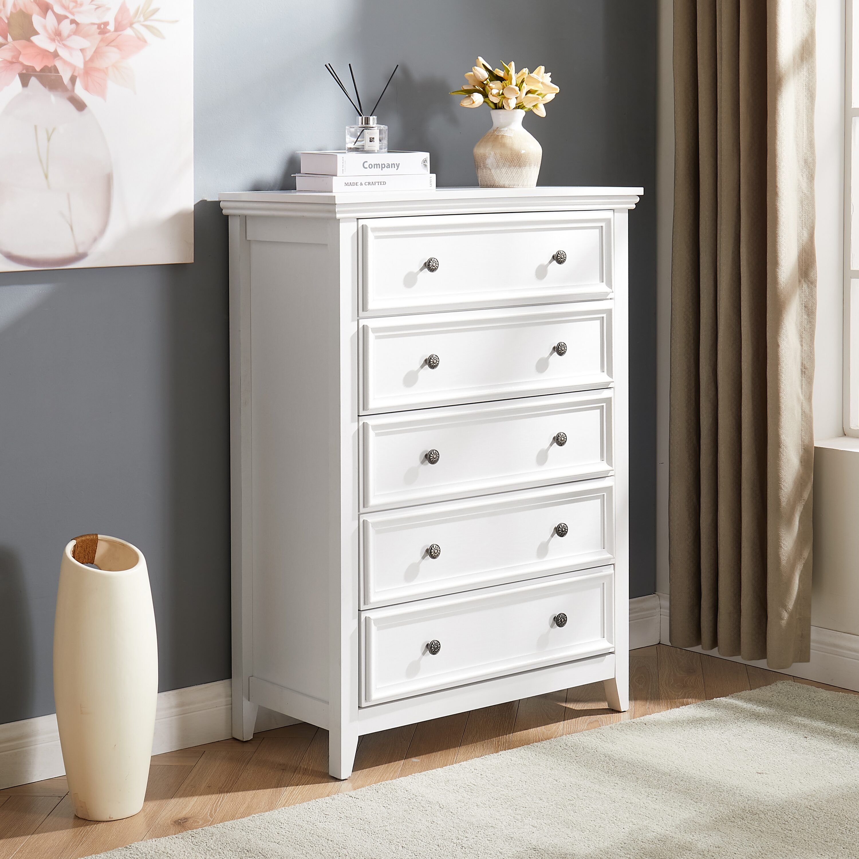 Fun Orange FUN24DR13 Bedroom Dresser White 5 -Drawer Standard dresser