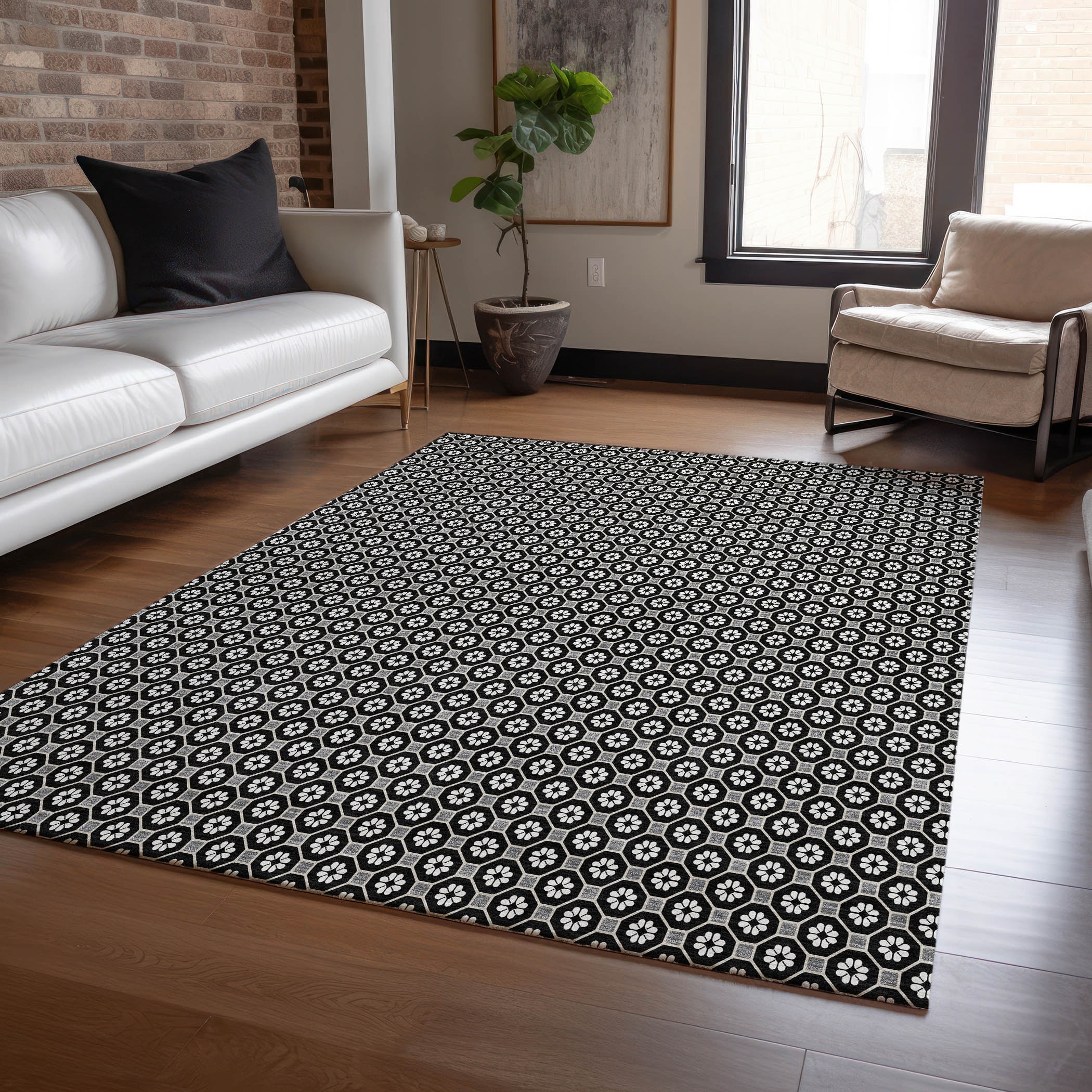 Addison Rugs ACN1429BK30X46 Chantille ACN1429BK 2 x 3 (ft) Polyester Black Rectangular Indoor/Outdoor Geometric Machine washable Area rug