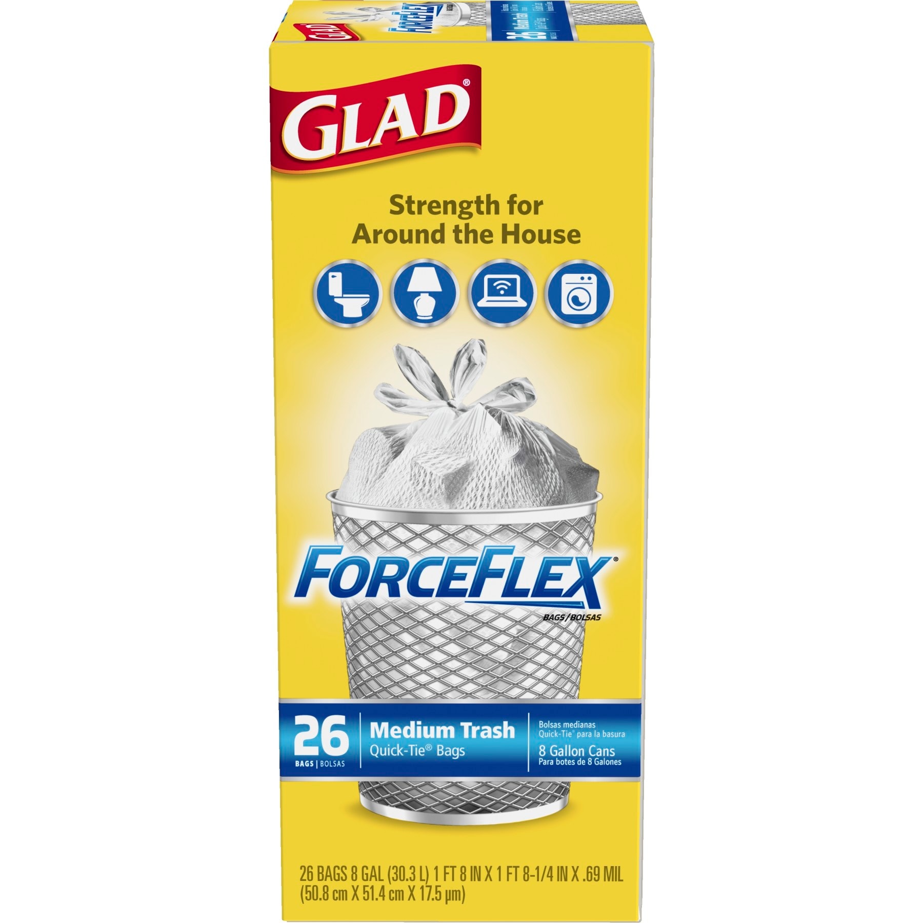 Glad ForceFlex 8-Gallons White Plastic Wastebasket Flap Tie Trash Bag  (26-Count) in the Trash Bags department at
