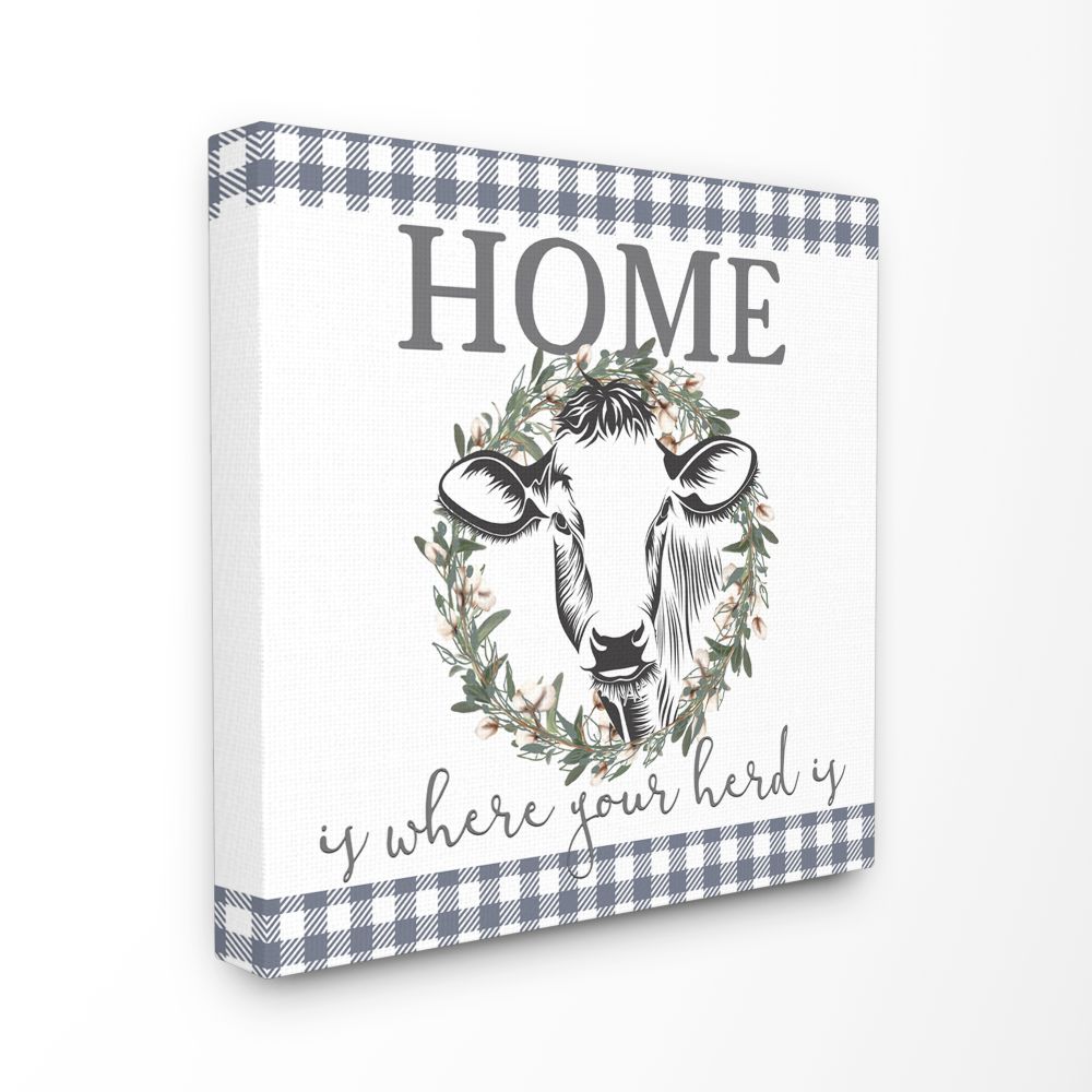 Home Herd Cow Animal Farm Rustic Blue Word Design Kimberly Allen 24-in H x 24-in W Vintage/Retro Print on Canvas | - Stupell Industries RWP-192-CN-24X24