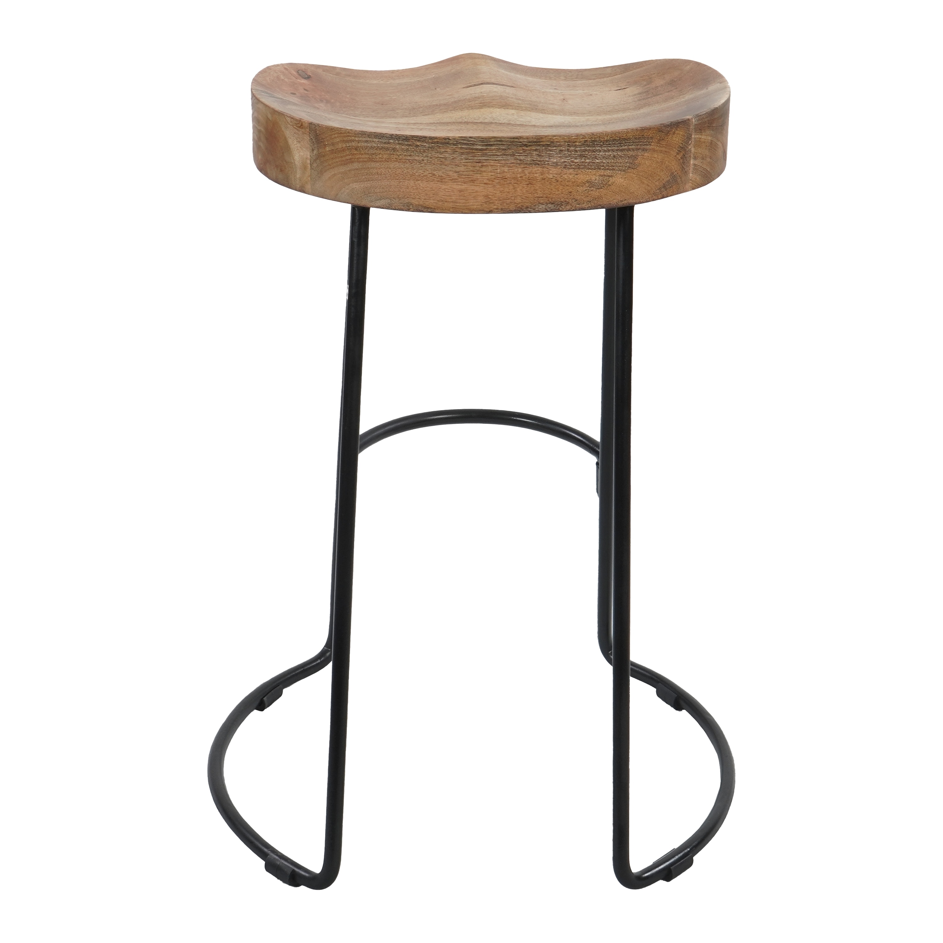 24" Brown and Black Wood Saddle Bar Stool with Metal Legs