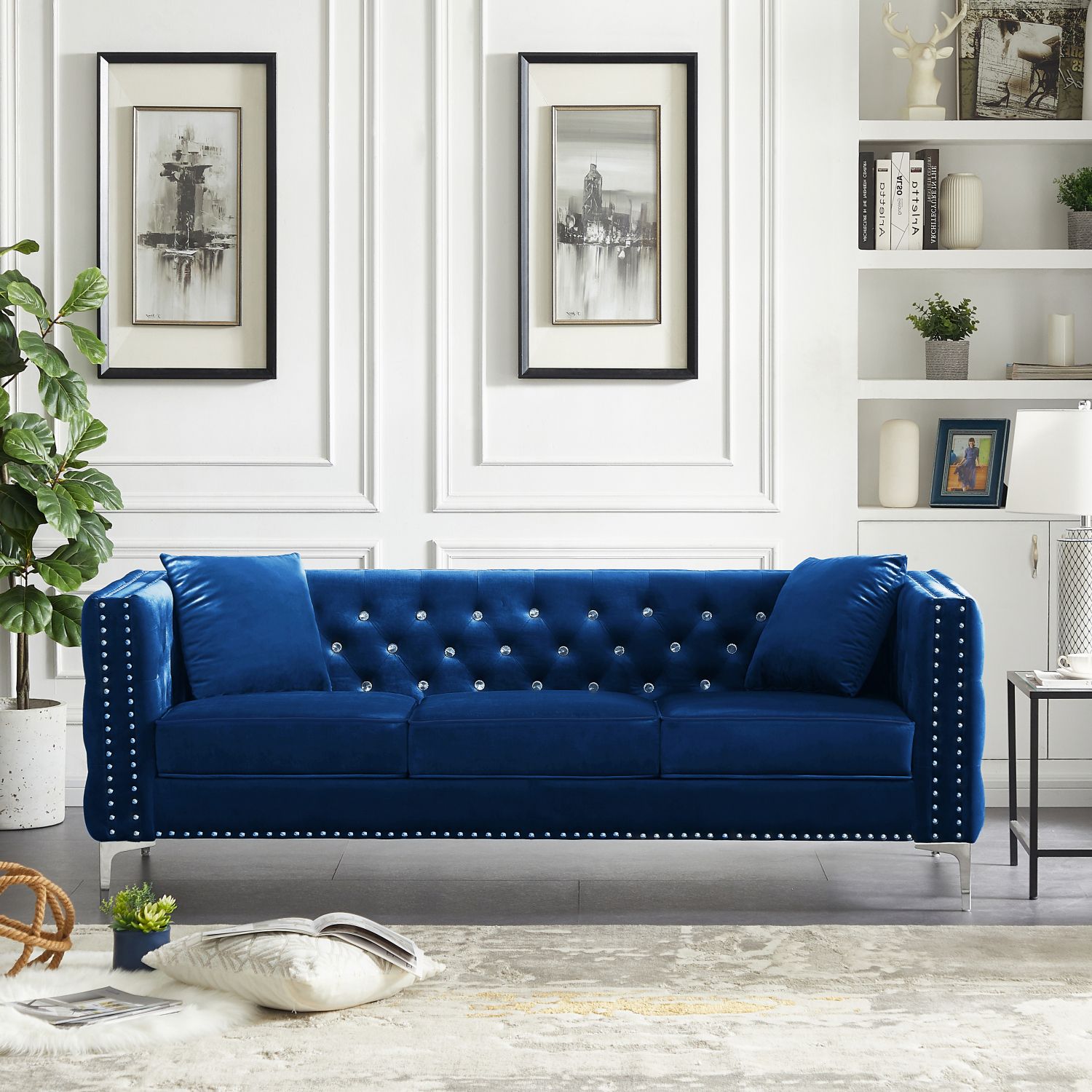 JASMODER 32.3-in Modern Blue Velvet Sofa at Lowes.com