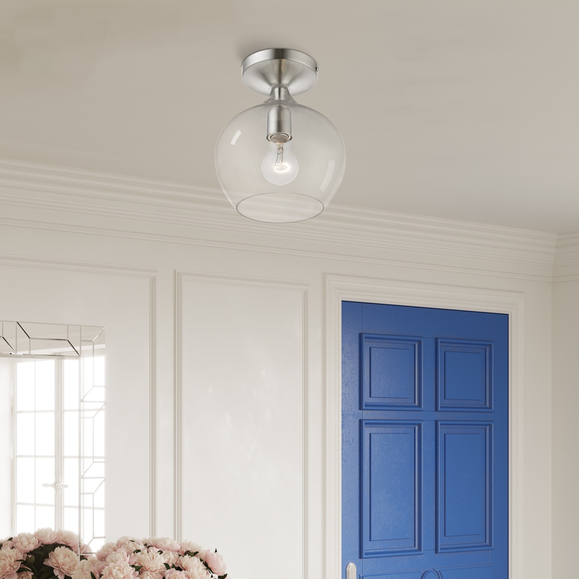 Brushed Nickel 1-Light Semi-Flush Mount with Clear Glass Shade