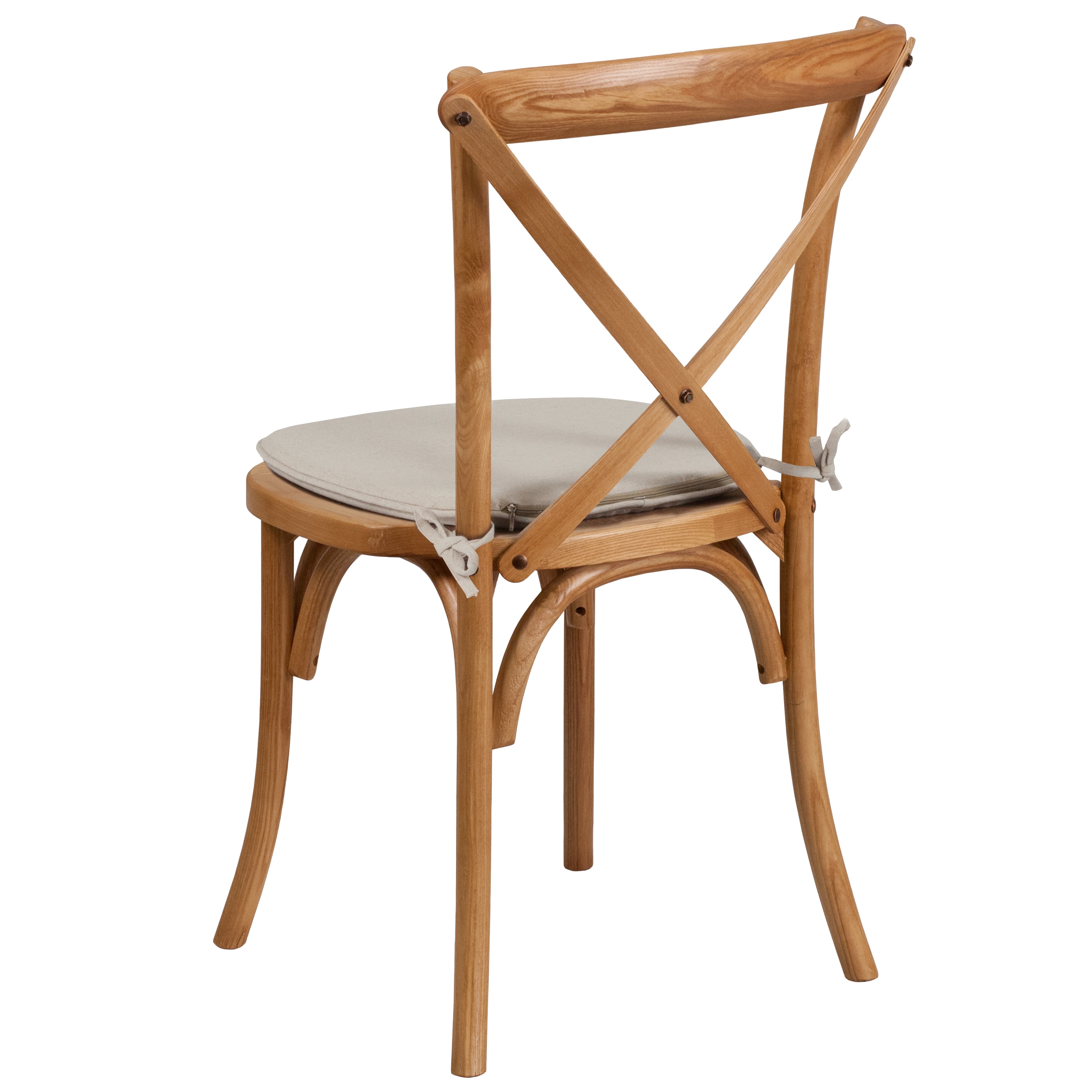 Elegant Oak Wood Cross Back Side Chair with Beige Cushion