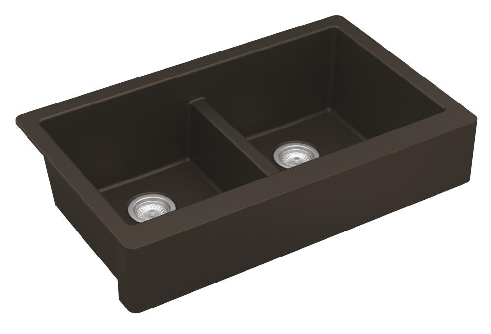 Brown Quartz Composite Farmhouse Double Bowl Kitchen Sink