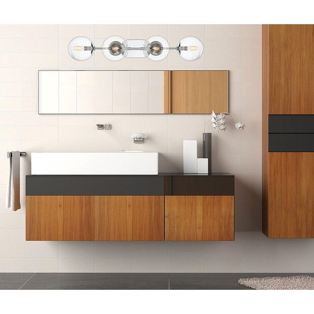 Mid-Century Modern Chrome 4-Light Bath Vanity Bar with Clear Glass