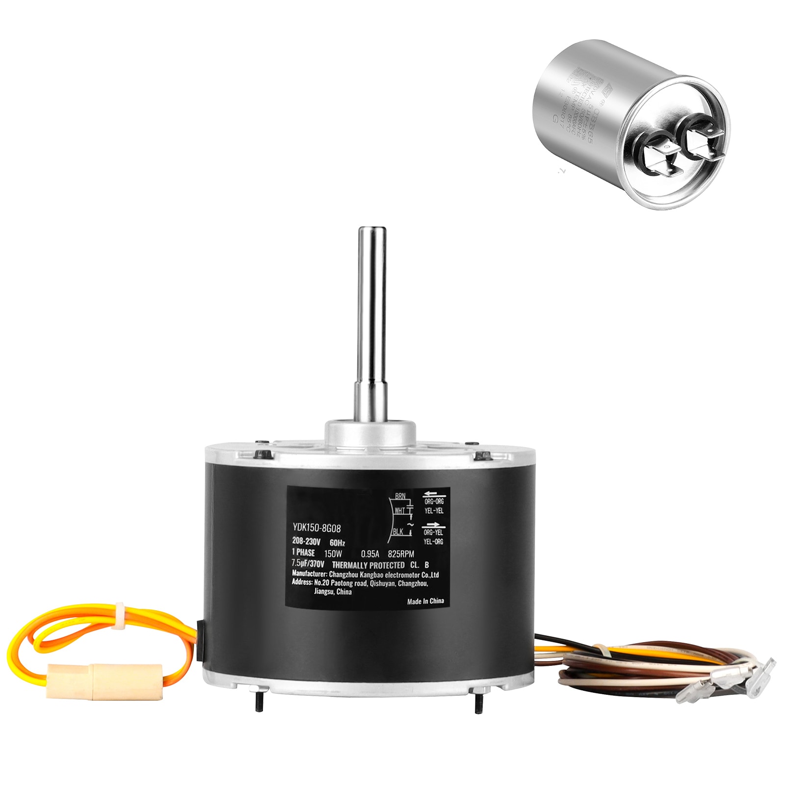 VEVOR SCDSLNQDJ15H01362V7 Condenser Fan Motor 5KCP39GFS166S  3S003  1/5 HP 208-230V  825RPM  OEM Standard Upgraded Replacement Condenser Motor Reversible Rotating  Explosion-proof CBB65 7.5μF/370V Capacitor