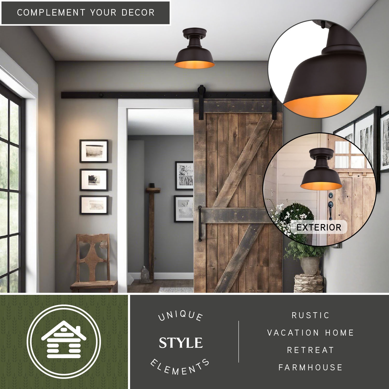 Bronze and Gold Farmhouse Indoor/Outdoor LED Ceiling Light