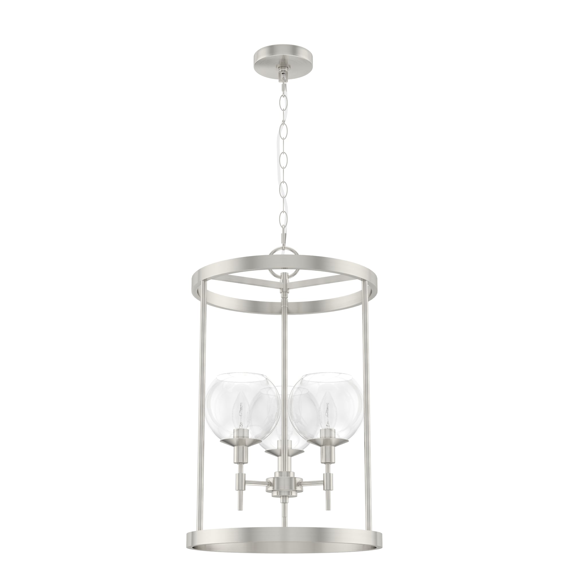 Hunter Xidane 3-Light Brushed Nickel Mid-century Clear Glass Geometric LED Medium Hanging Kitchen Island Light