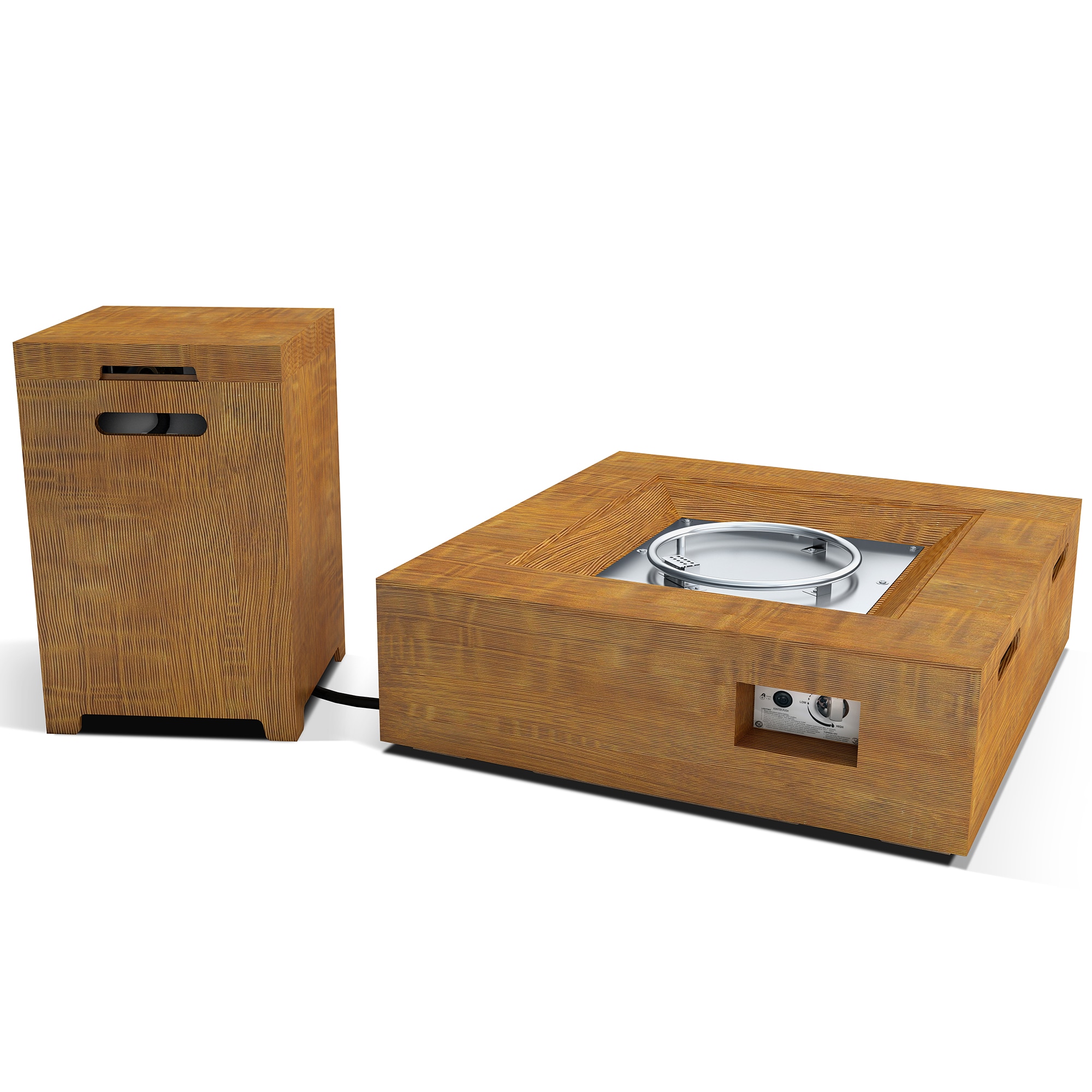 KANTE RMFP-S01SET-81903 34.8-in W 50000-BTU Natural Wood Portable Concrete Square Propane Gas Fire Pit
