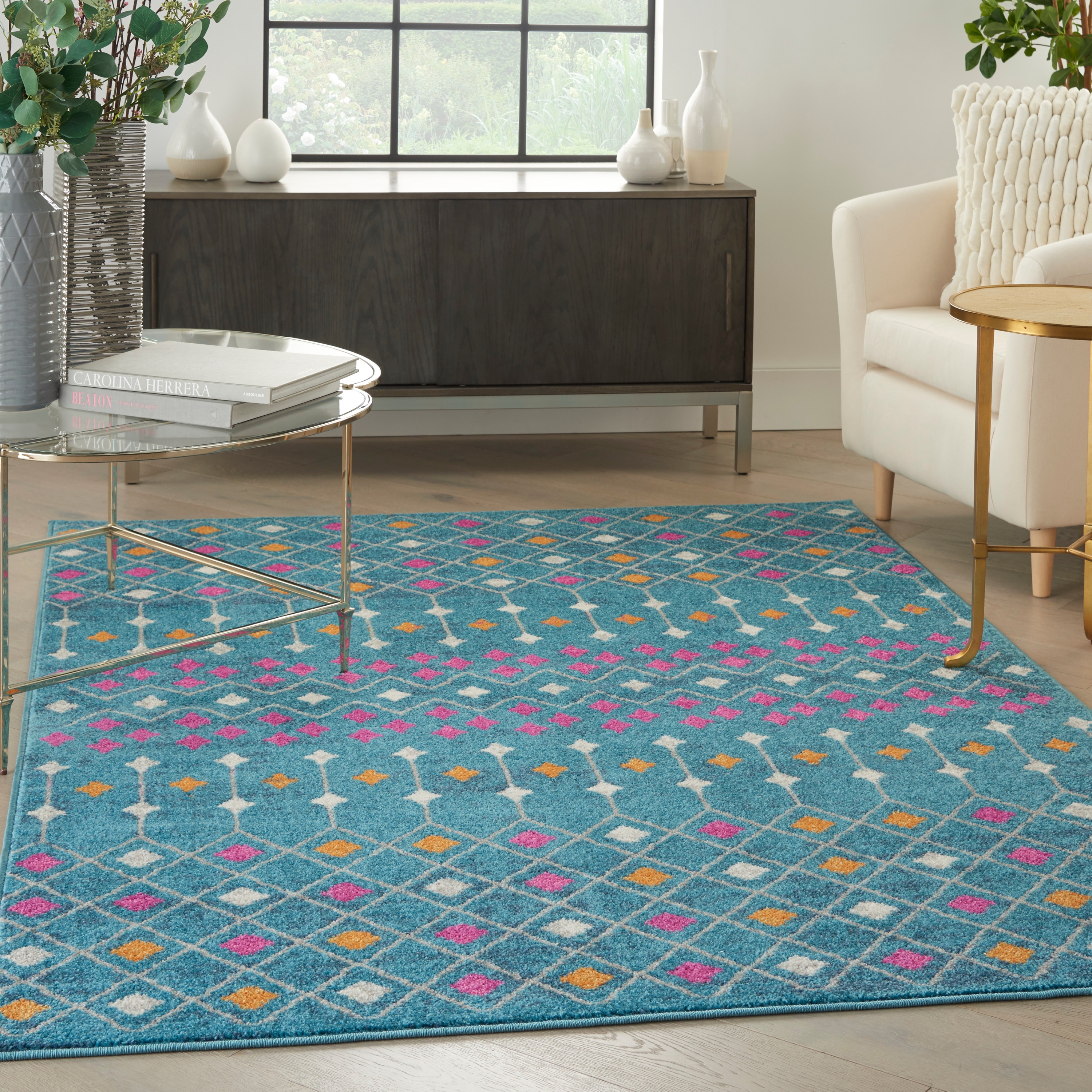Nourison 99446803023 Passion 5 x 7 (ft) Loomed Polypropylene Blue/multicolor Rectangular Indoor Moroccan Area rug