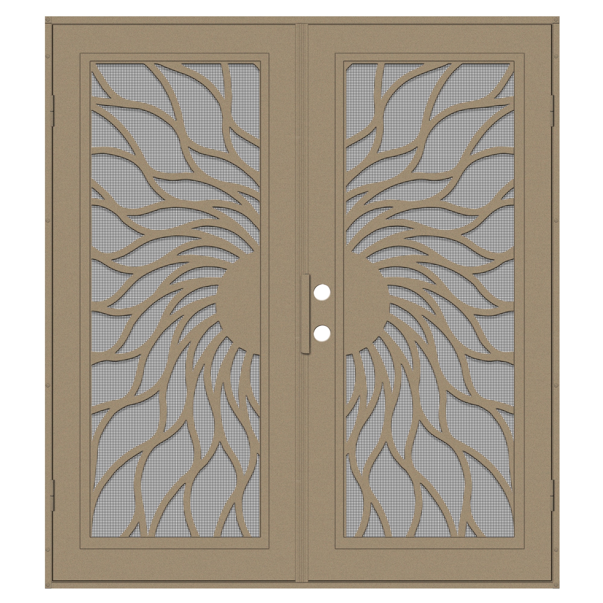 TITAN 3S2001KL2DTISA Premium Aluminum Security Door 72-in x 80-in Desert Sand Aluminum Surface mount Right-hand outswing Double Security Door with Charcoal Screen and Double bore