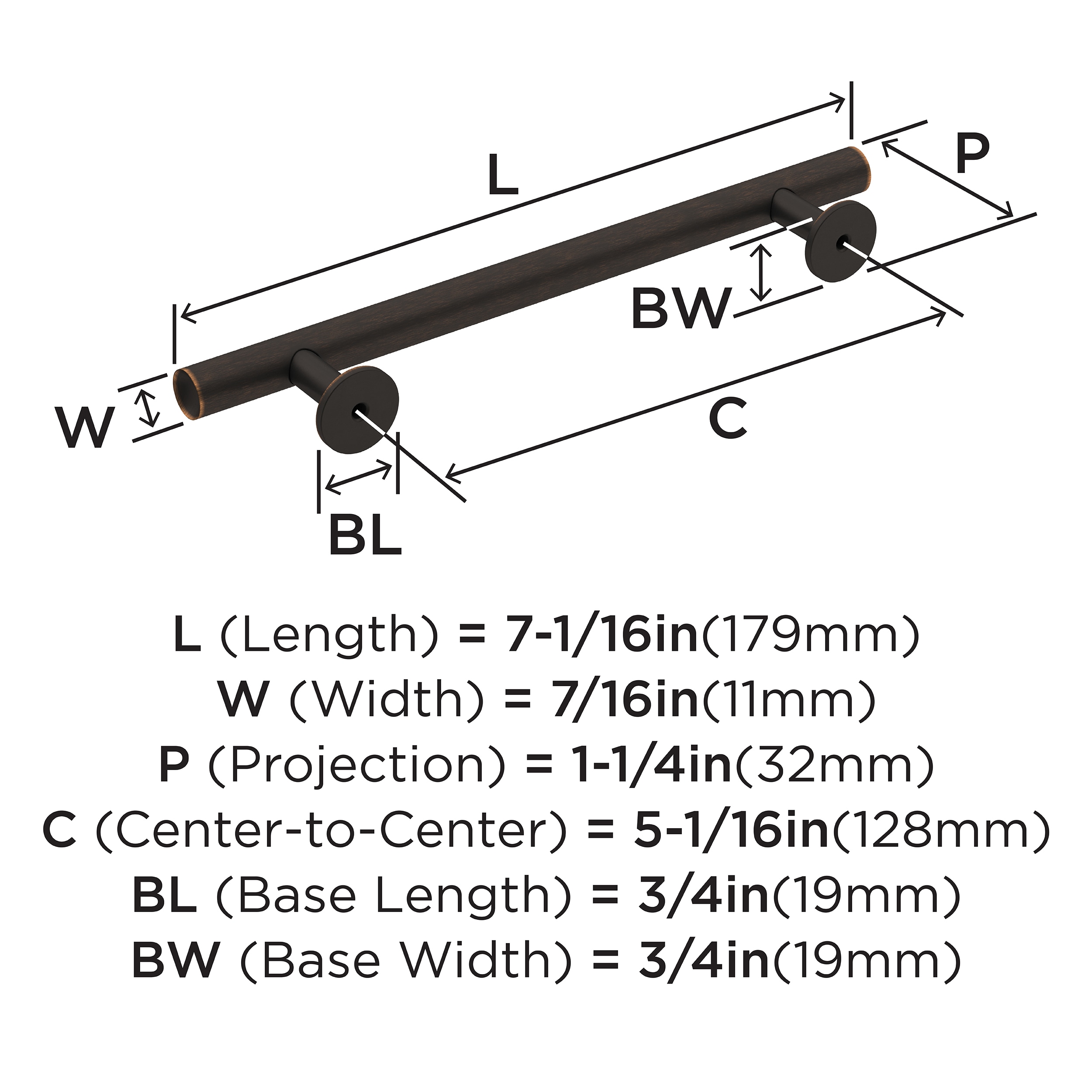 Oil Rubbed Bronze Modern Cabinet Drawer Pull Bar