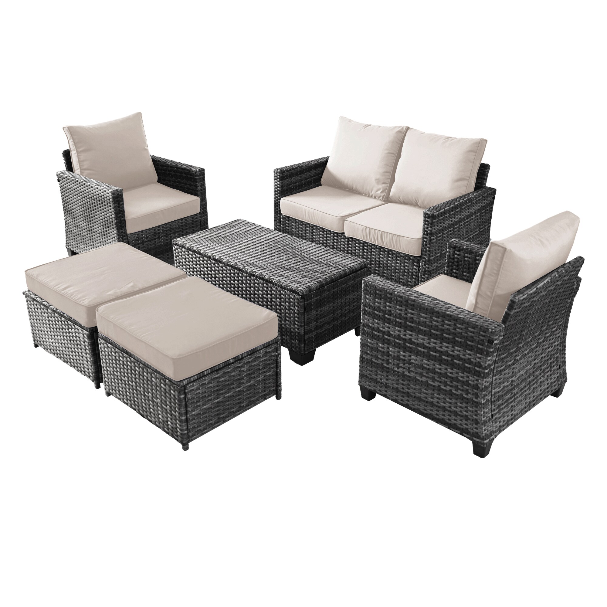 Decksplore BSMHC4001013 4 -Piece Wicker 3 Patio Sofa Conversation Set with Beige Cushions