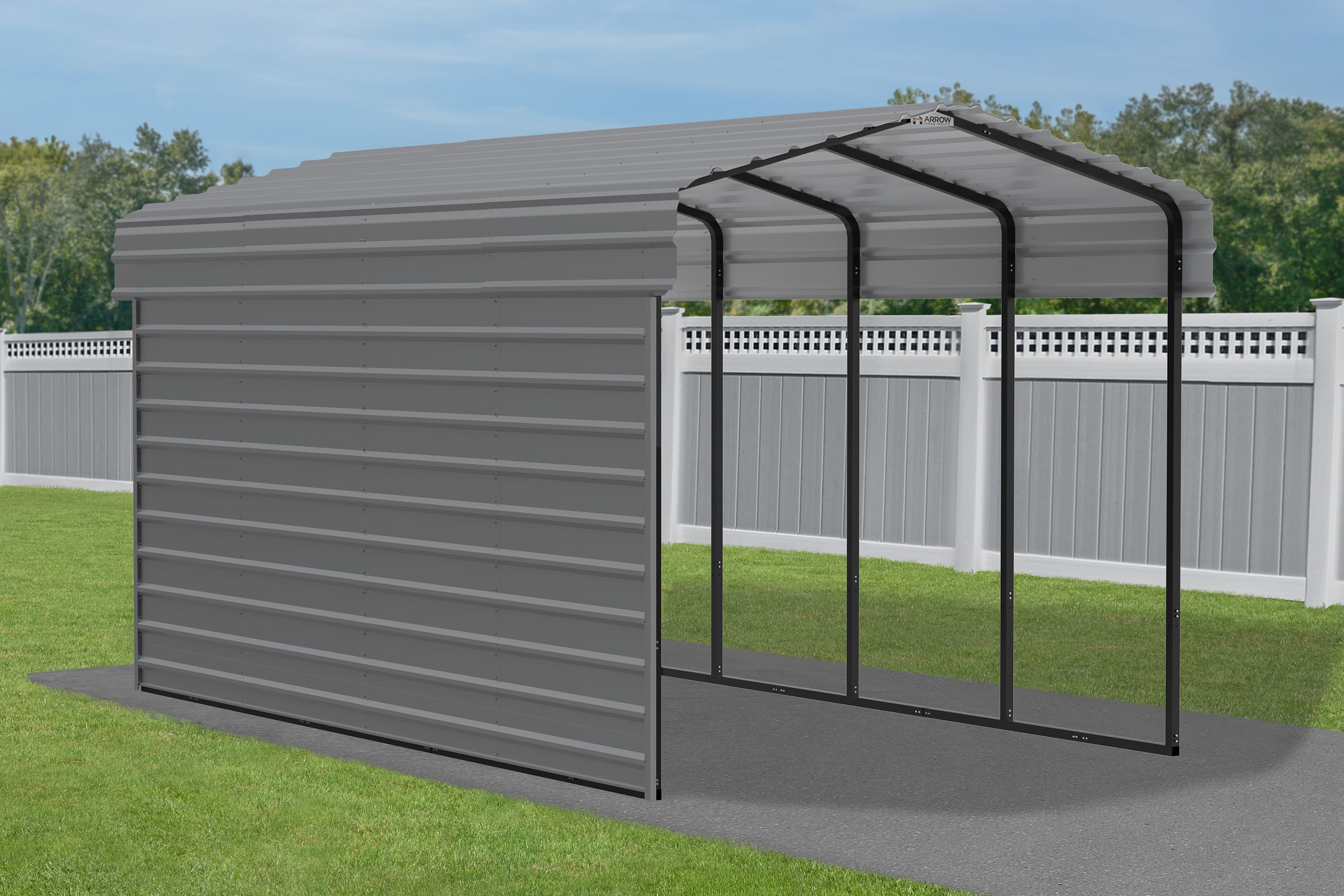 Charcoal 10' x 20' Steel Carport Kit with Enclosure