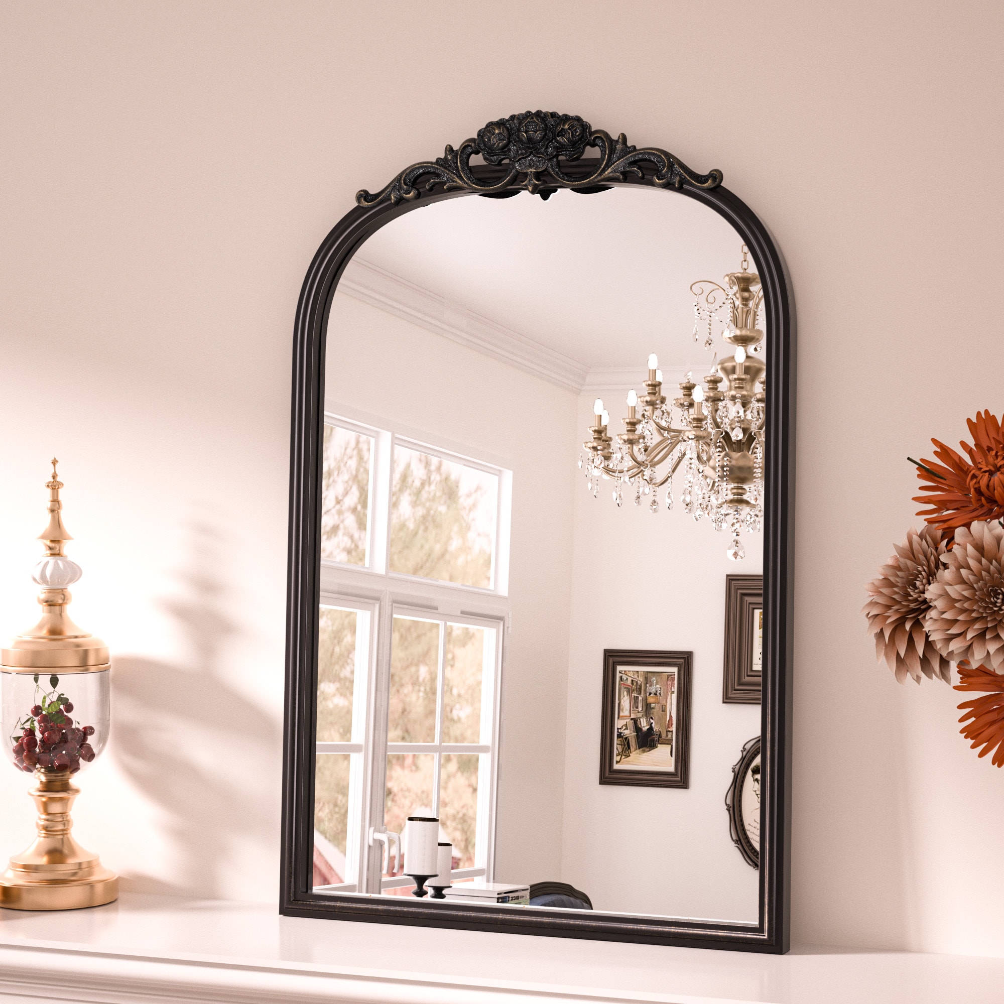 Keonjinn LW-JZ-CXFD-4060-BK Bathroom Mirrors 16-in W x 24-in H Rectangle Distressed Black Framed Wall Mirror