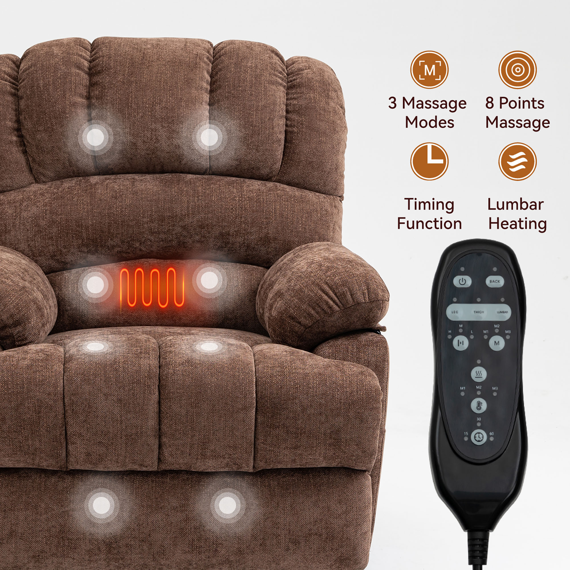 GZMR Dark Brown Recliner Chair Modern Dark Brown Chenille Accent Chair ...